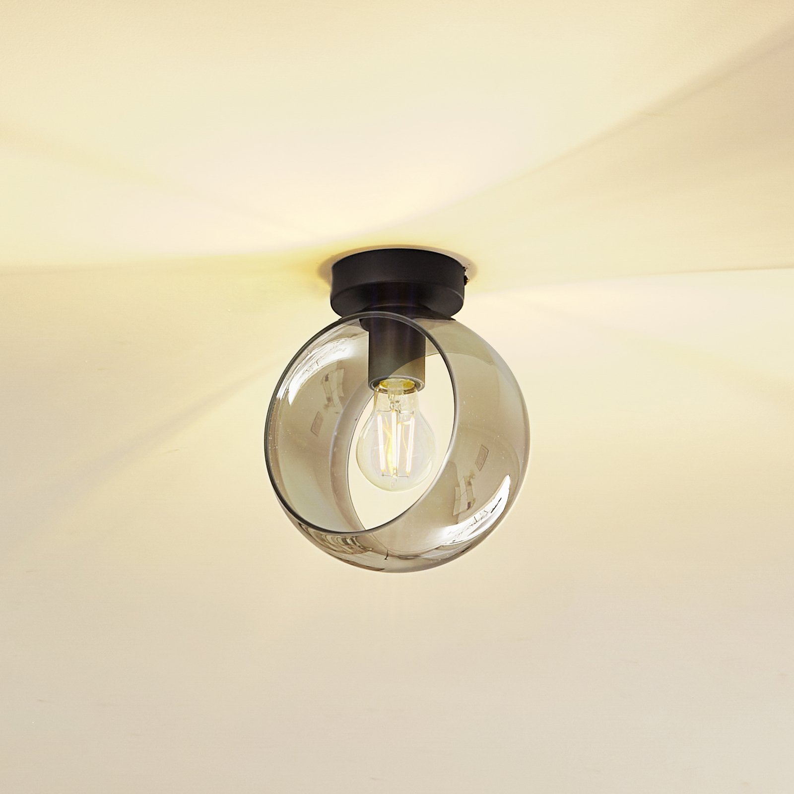 Lindby Roton ceiling light, grey/black, glass, Ø 20 cm