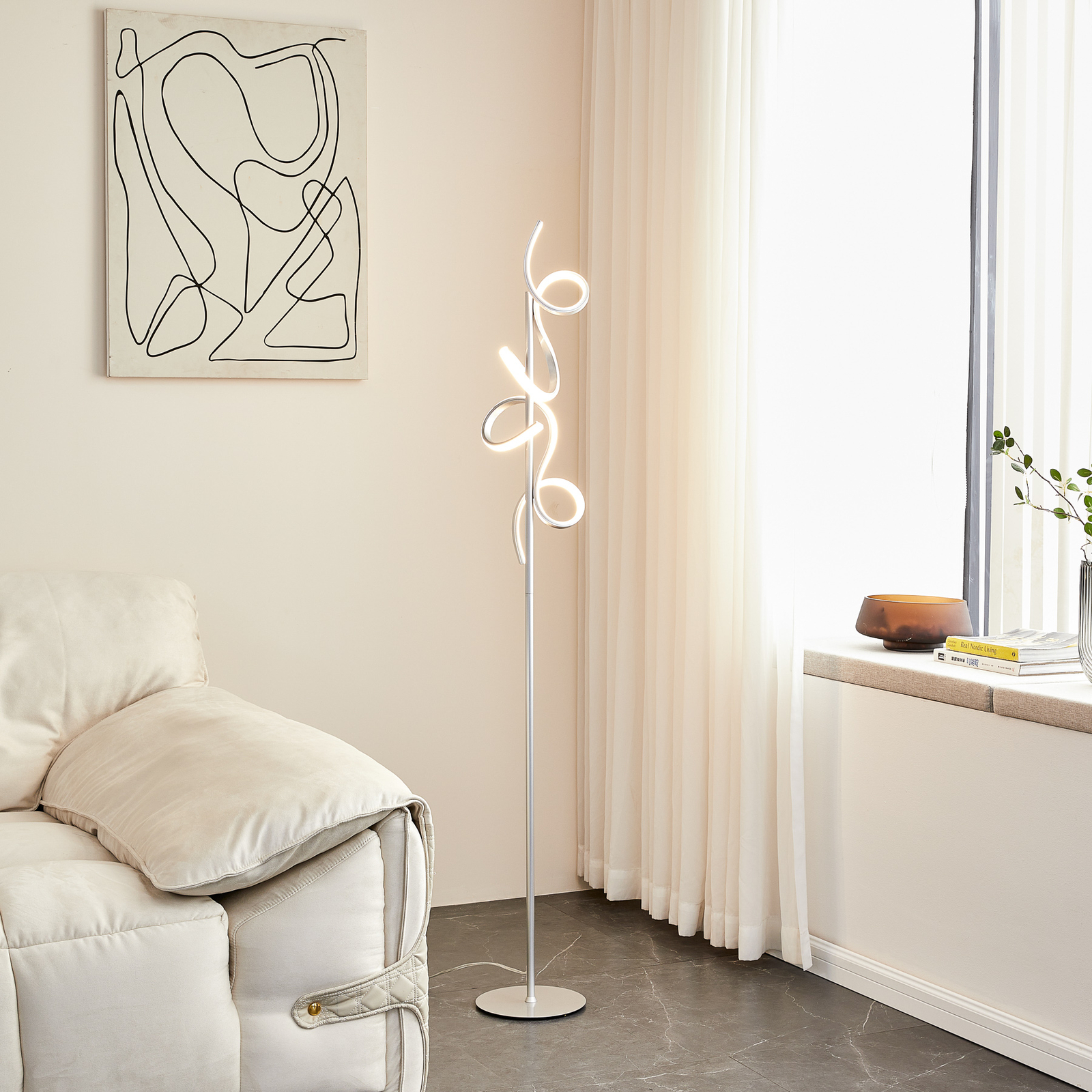 Lindby Zaylee LED floor lamp with dimmer, silver