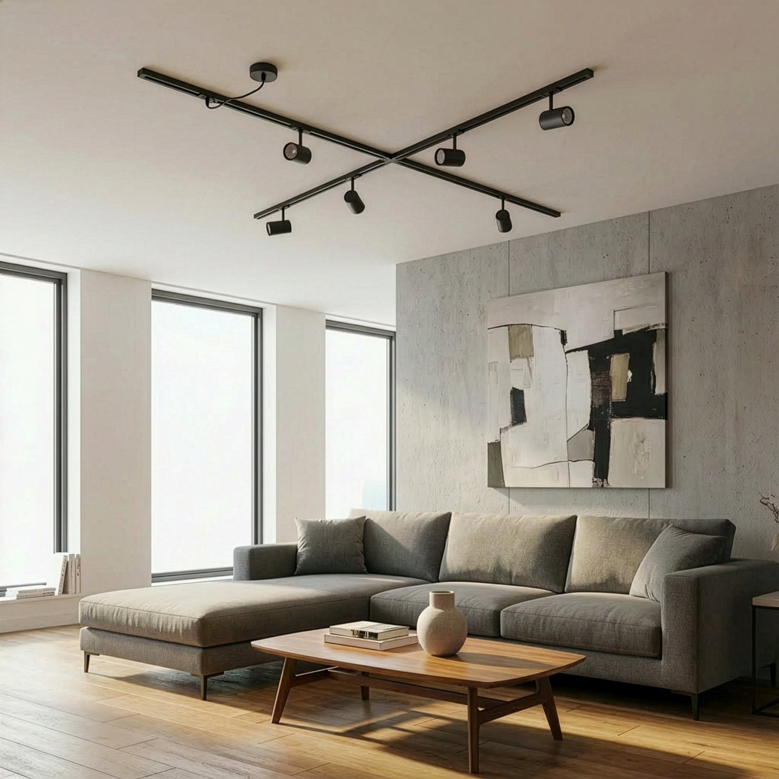 Sistem de șine Lindby Linaro, GU10, 6 becuri, negru, formă X