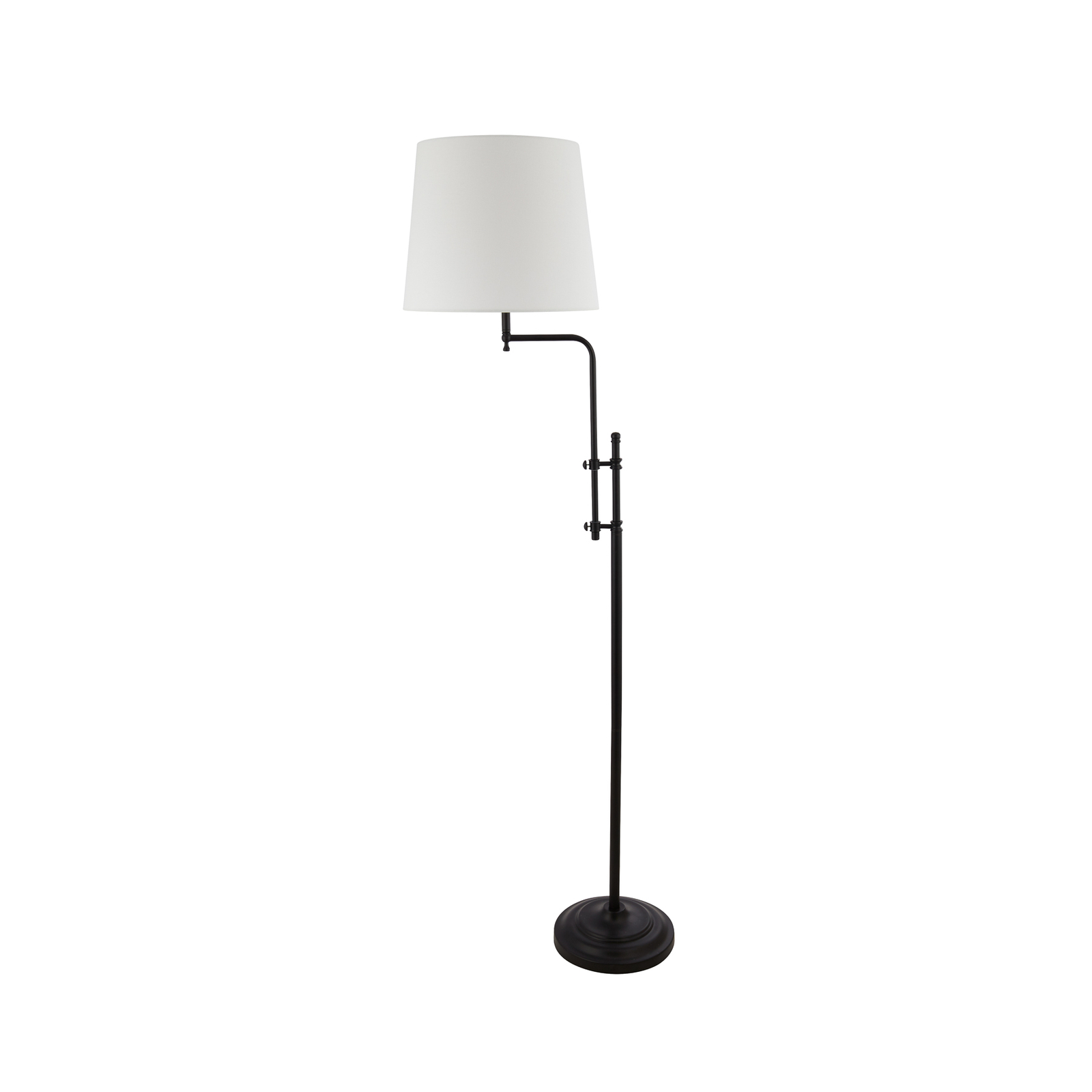 Podna lampa München, crno/bijela, lan, E27, podesiva