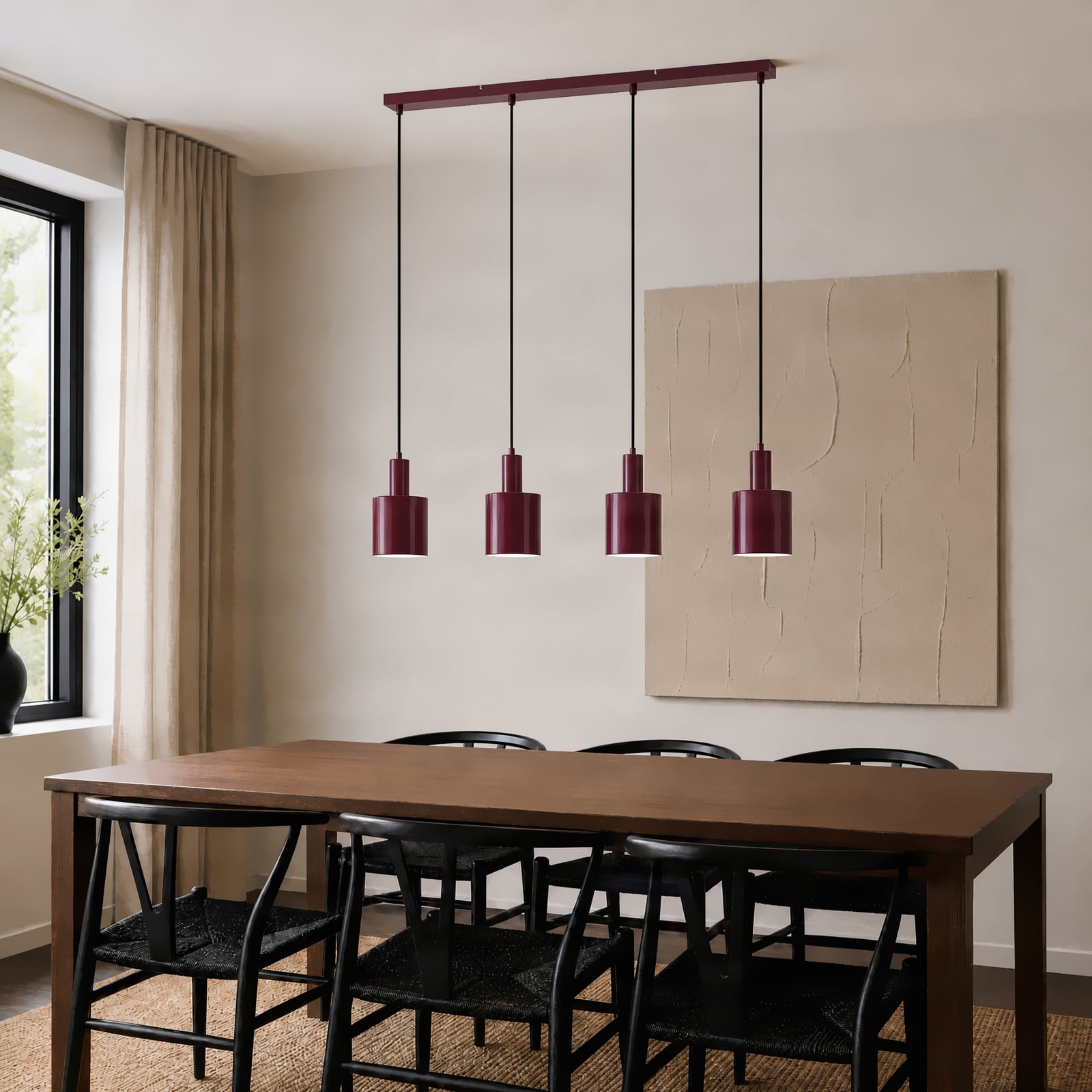 Żyrandol Lindby Ovelia, ciemnoczerwona, 4-punktowa, metalowa, E27 Żyrandol Lindby Ovelia, ciemnoczerwona, 4-punktowa, metalowa, E27