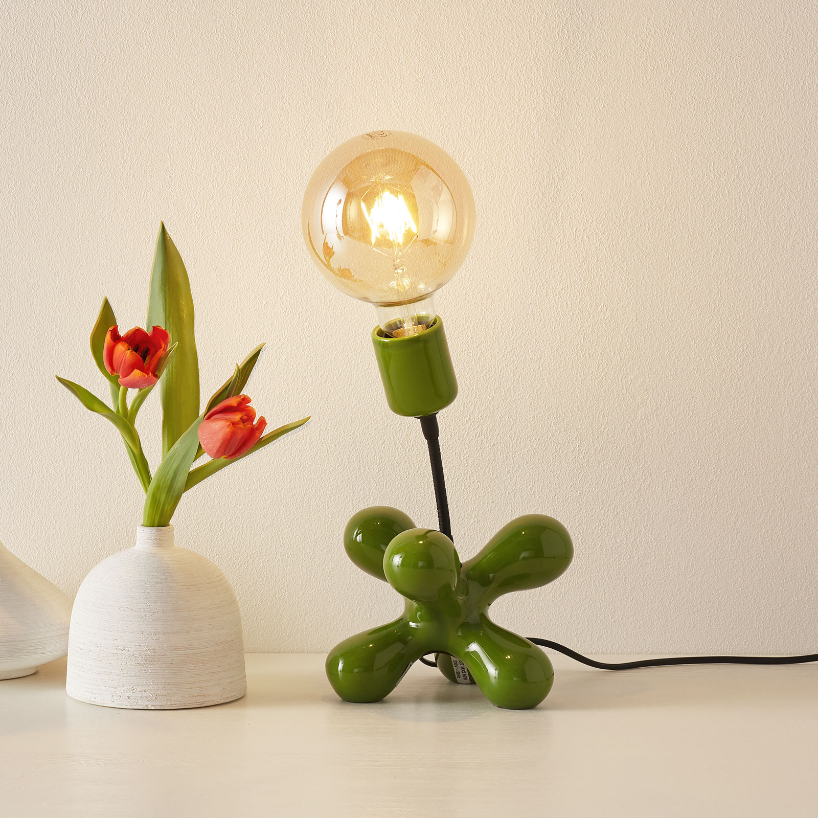Eurokeramic L181 ceramic table lamp, flexible arm glossy green, for Living / Dining Room, ceramic, E27, 60 W, energy efficiency: A++, W: 28 cm