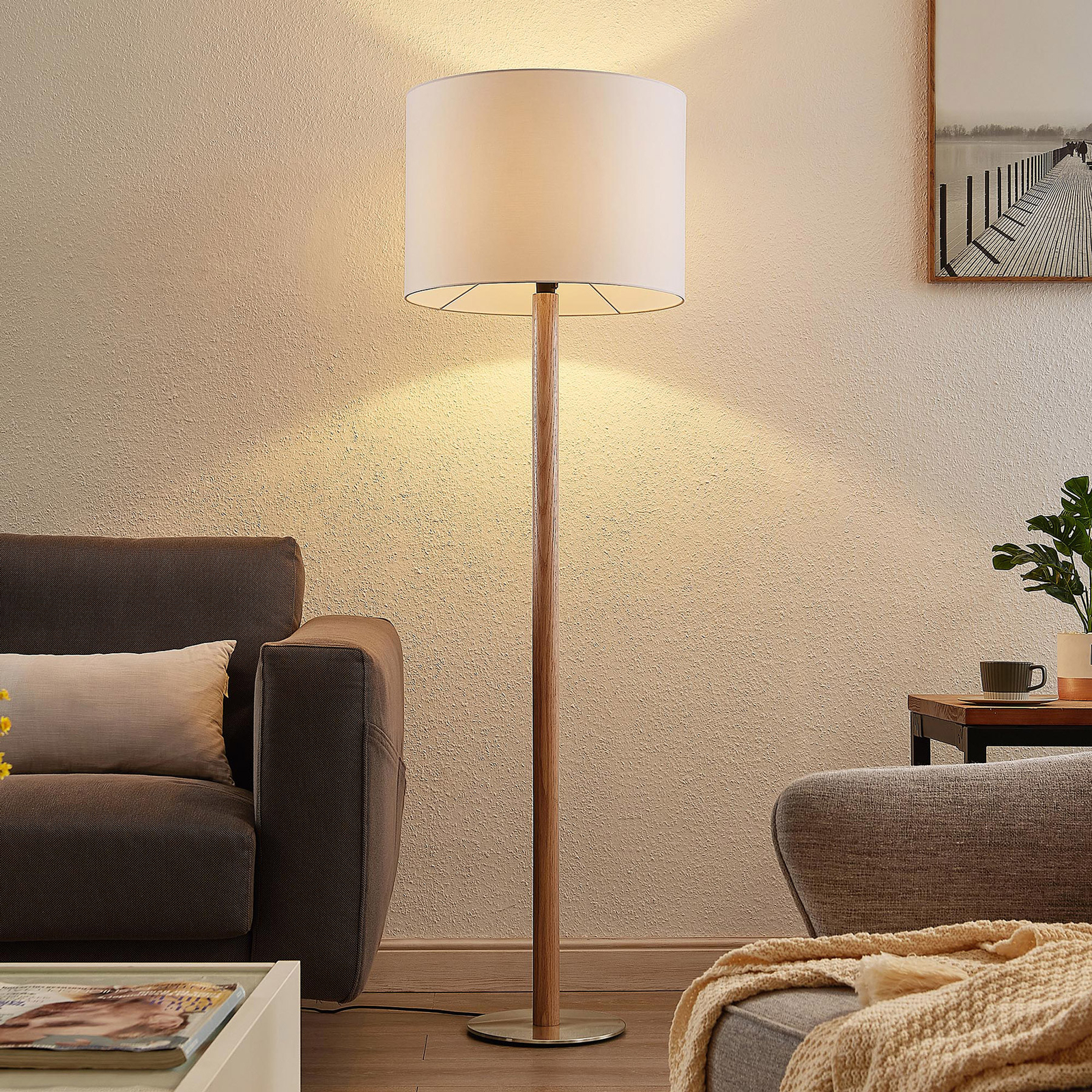 Lucande Heily vloerlamp, cilinder, 35 cm, wit