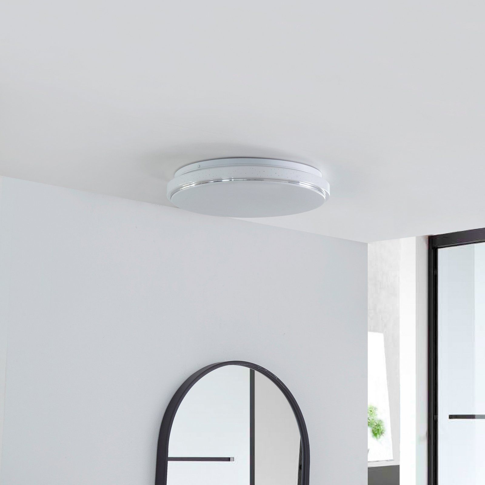 Lindby Candeeiro de teto LED Glamo, Ø 39 cm, cromado, branco, IP44