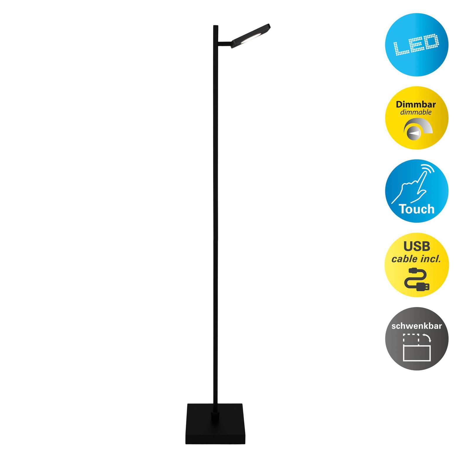 LED rechargeable floor lamp Lupa black height 135cm metal Touchdim