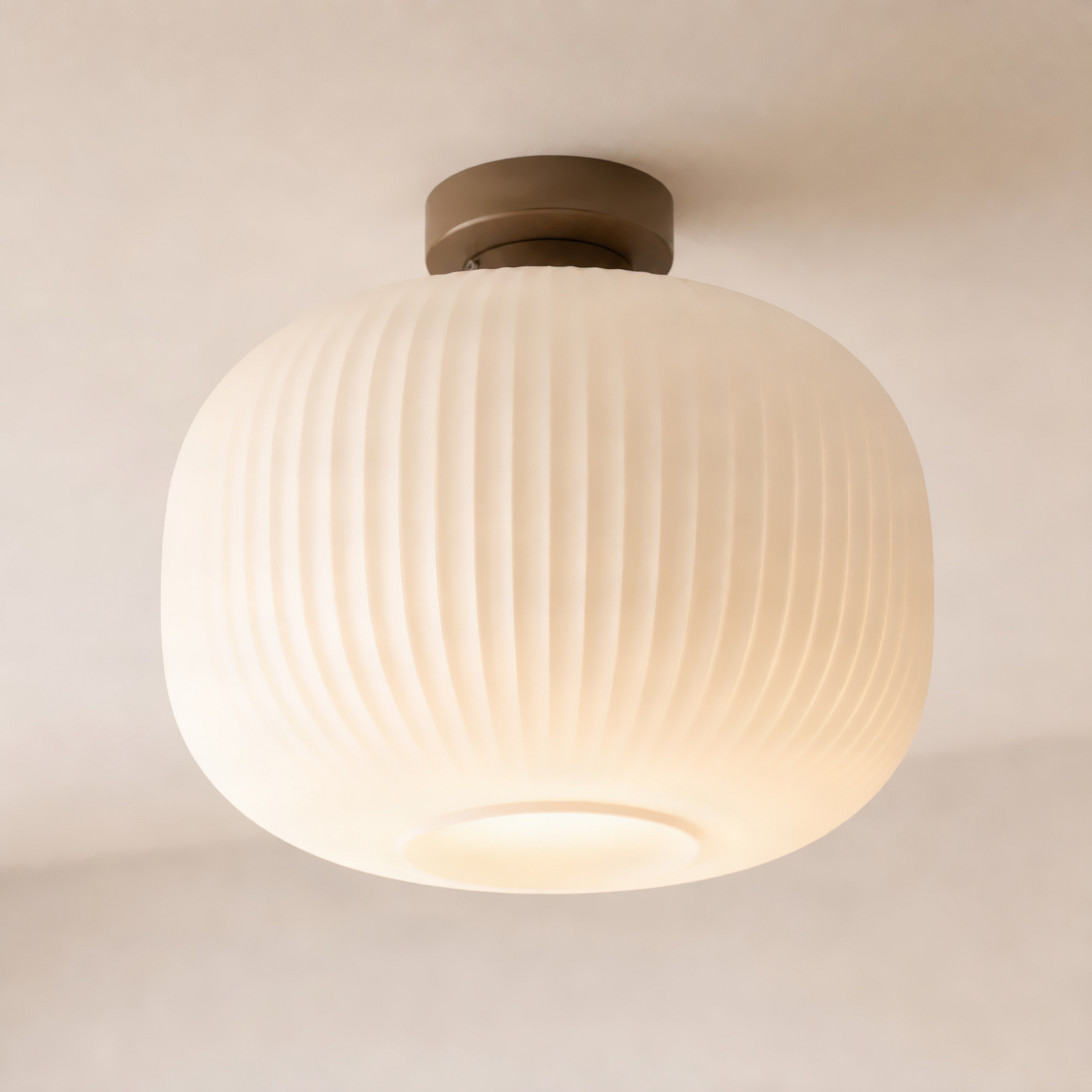 Nola plafondlamp Evey, Ø 35 cm, wit/beige, glas