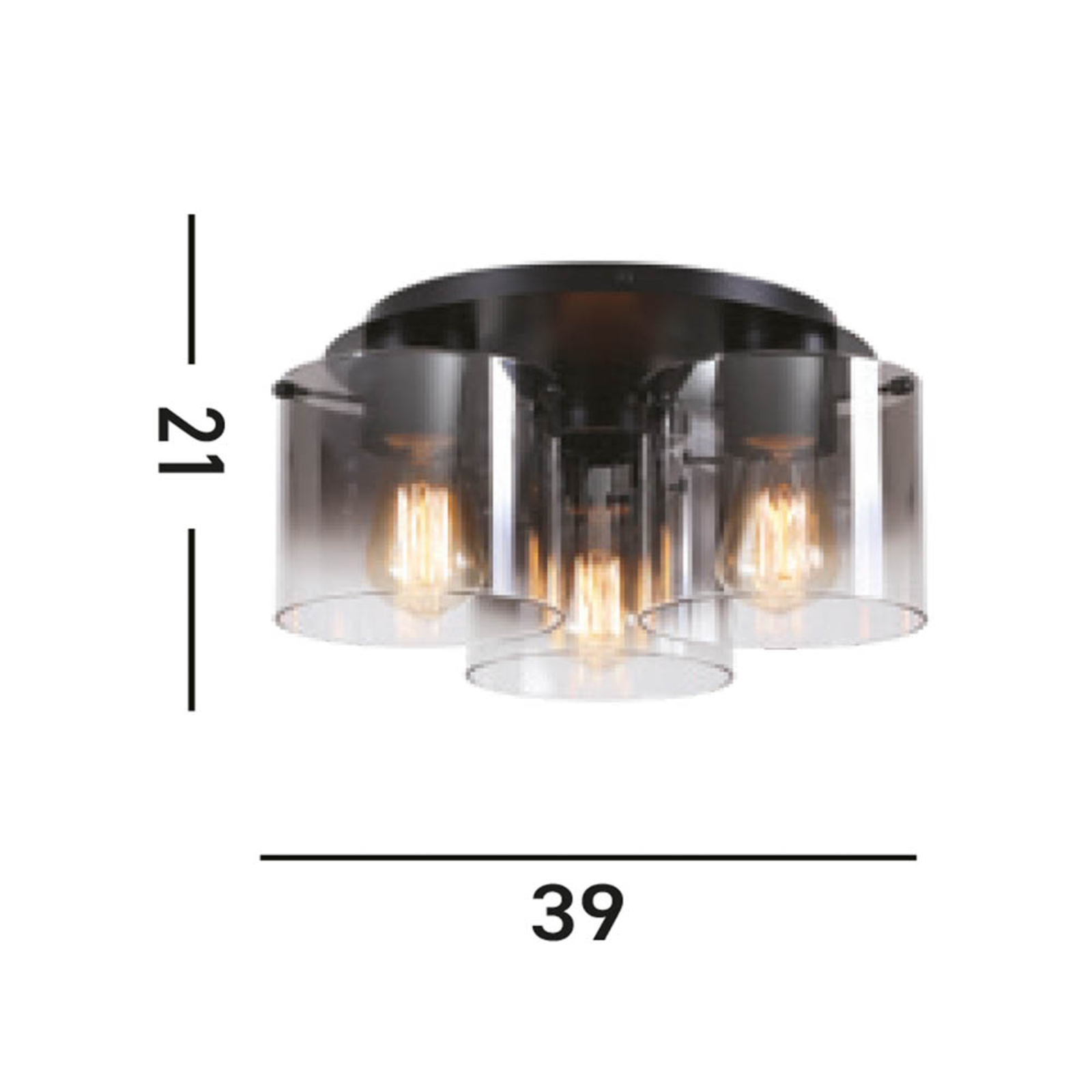 Sweden ceiling light, 3-bulb, black/smoke grey, steel, glass