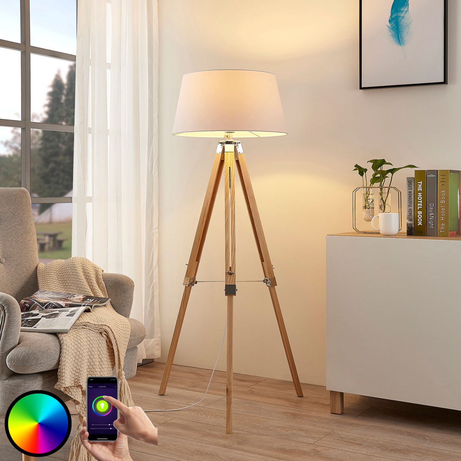 Lindby Smart LED stojaca lampa Alessa, app, RGB