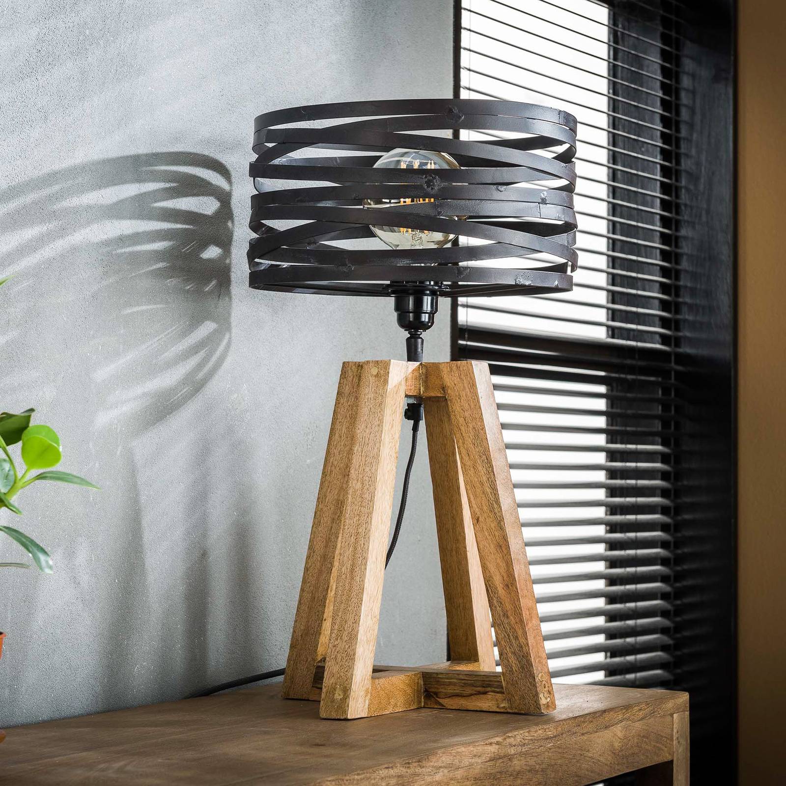 E-shop Stolová lampa Crossround s drevenou trojnožkou
