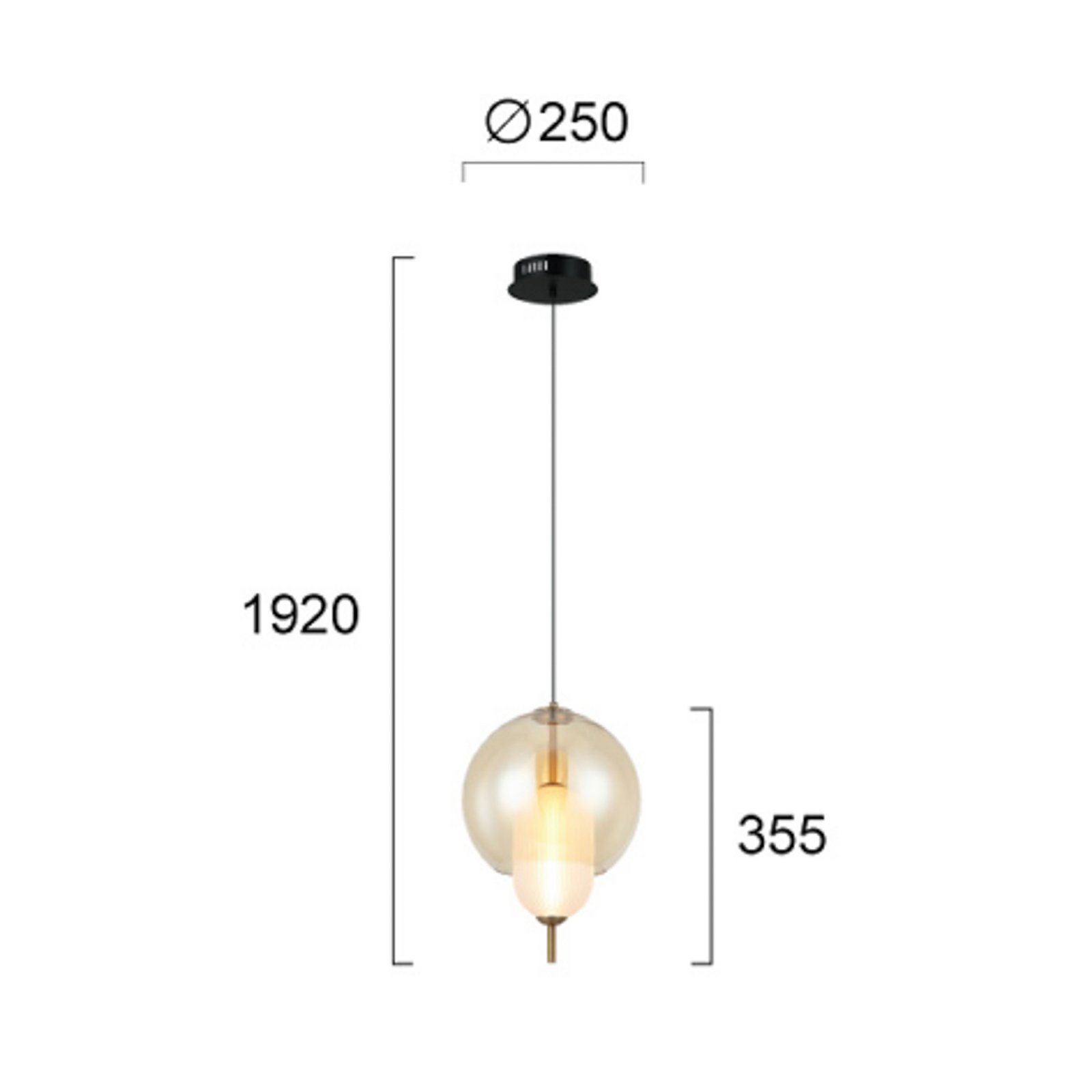 Lampada LED a sospensione Adol, color ambra, Ø 25 cm, vetro