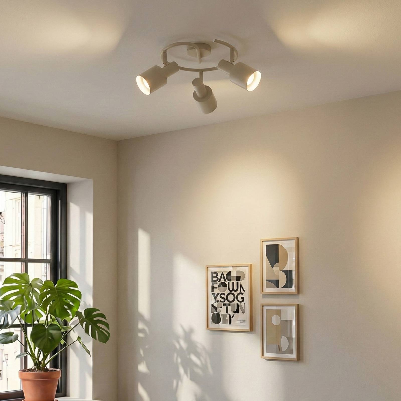 Lindby Deckenstrahler Ovelia, beige, 3-flg., Metall, E27 günstig online kaufen