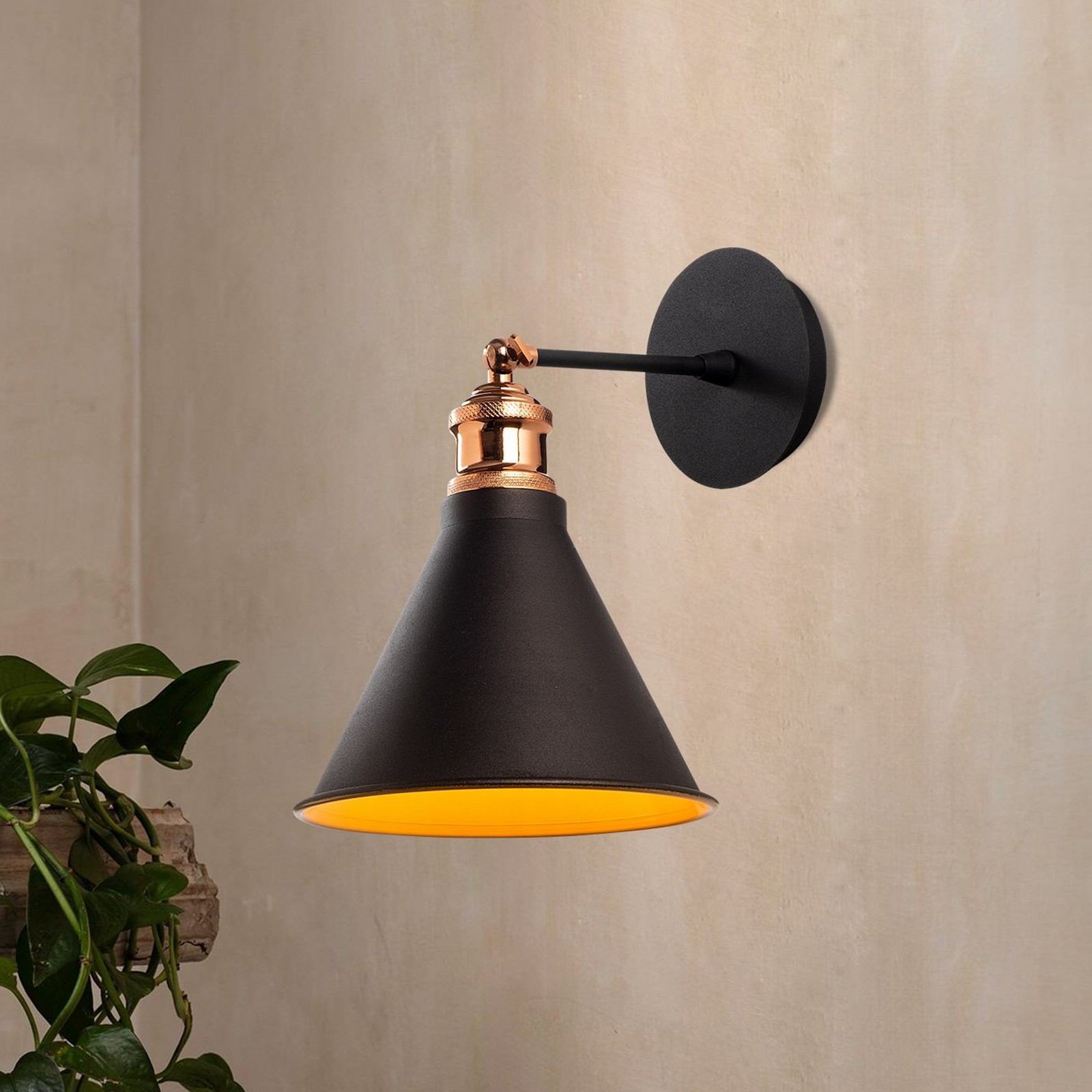 Wandlamp Berceste, zwart/goud, metaal, hoogte 29 cm
