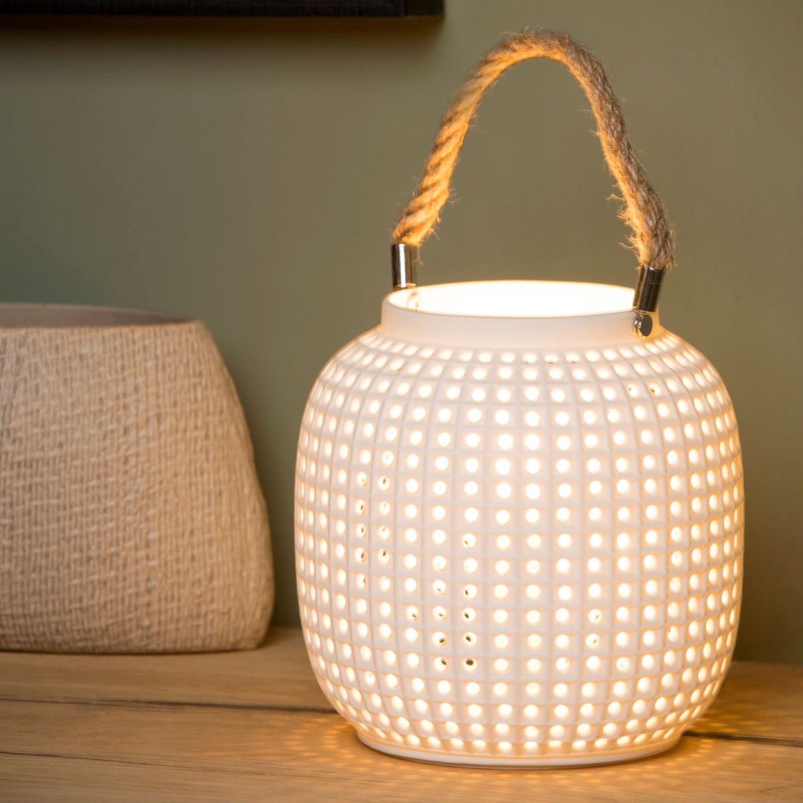 Bordslampa Safiya av porslin, vit