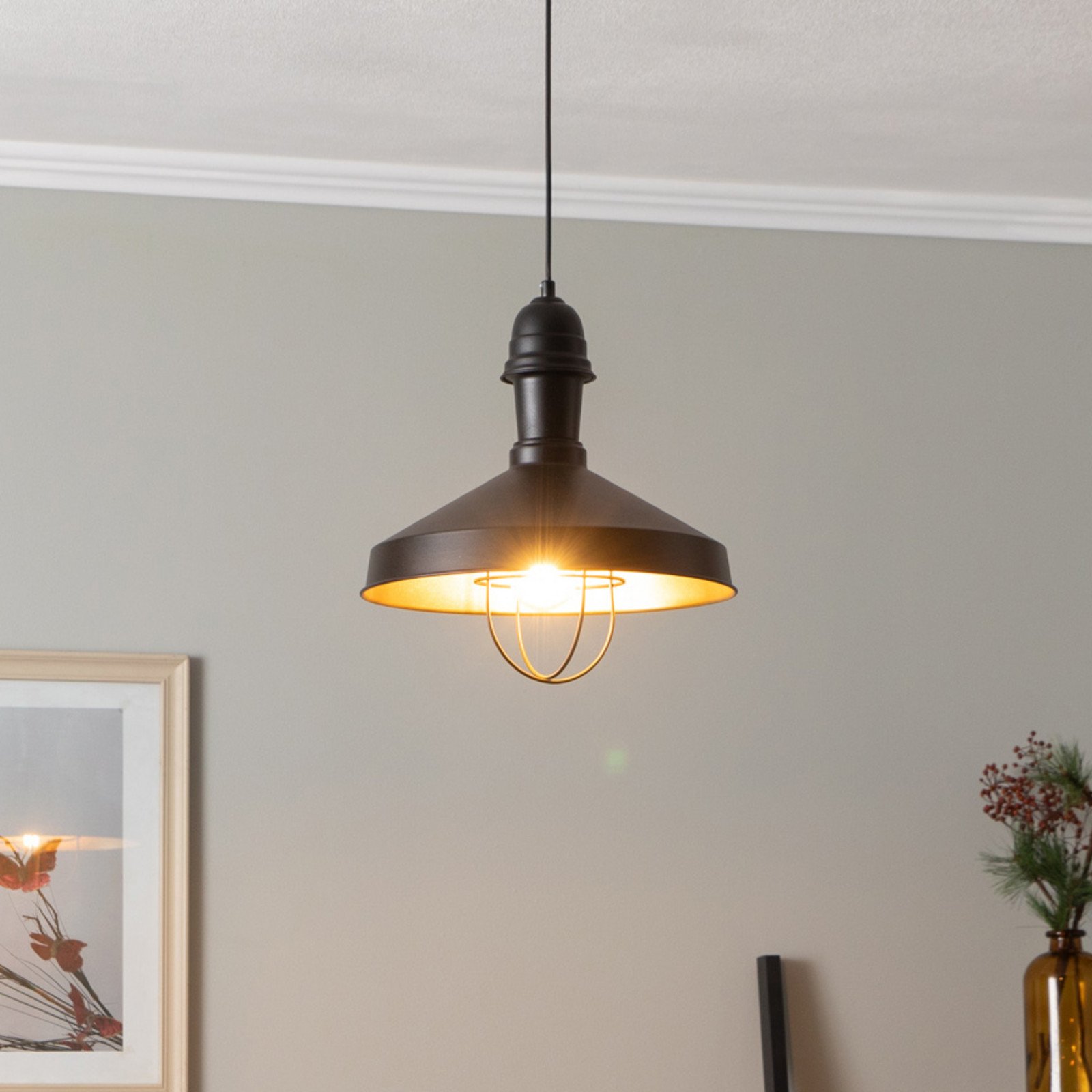 Avonni Lampă suspendată AV-4106-M25-BSY cu ecran tip cușcă - Camera de zi / sufragerie - negru auriu antic - Metal