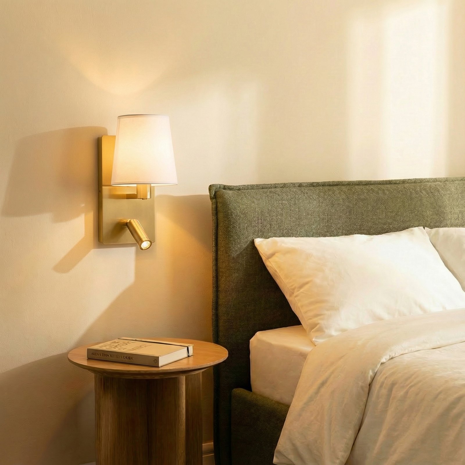 Lindby wandlamp Aiden, wit, messing, LED leeslampje Lindby wandlamp Aiden, wit, messing, LED leeslampje