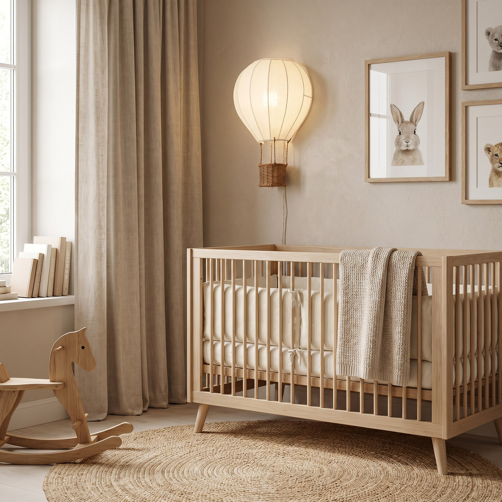Lampada applique per bambini Aeris, altezza 44 cm, tessuto/rattan, beige, E27 -