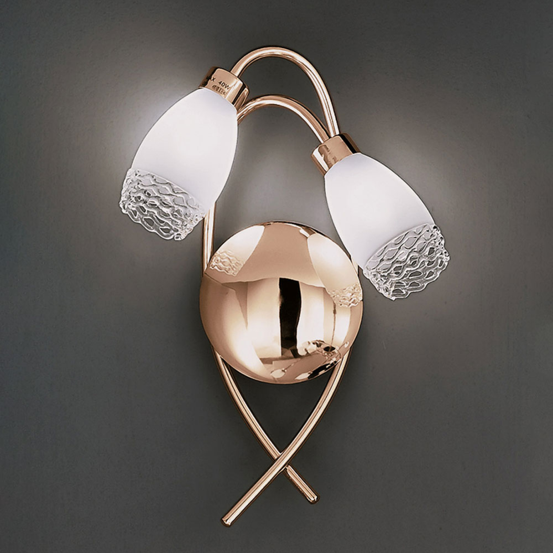 Orion Ilena wall light with glass lampshades, for Living / Dining Room, brass, glass, G9, 28 W, energy efficiency: A++, W: 25 cm, H: 38 cm