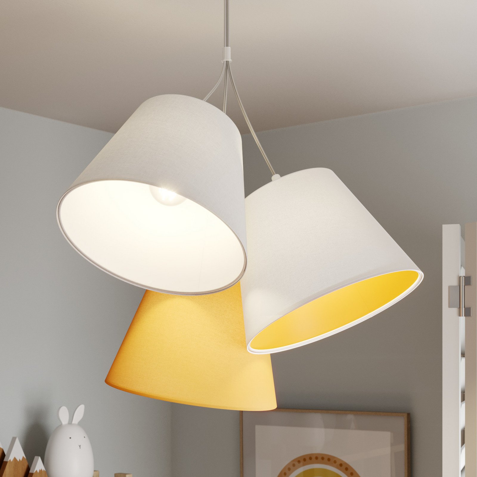 Maco Design Lampă suspendată Zsofia 3 becuri alb/galben - Camera de zi / sufragerie - Viața tânără - alb galben - Țesătură / Textil