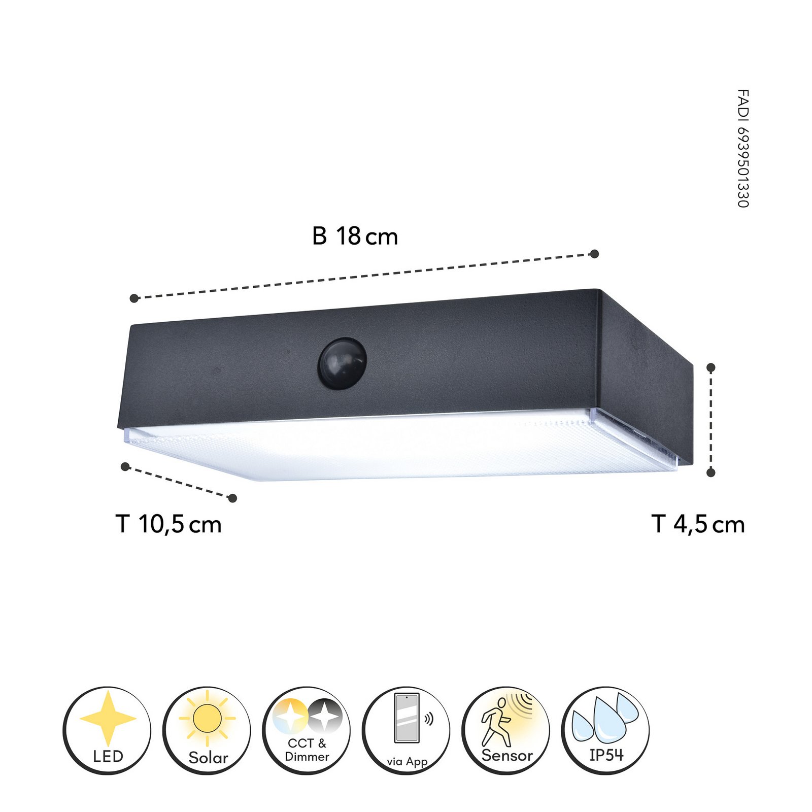 Applique LED solare da esterni Fadi, CCT