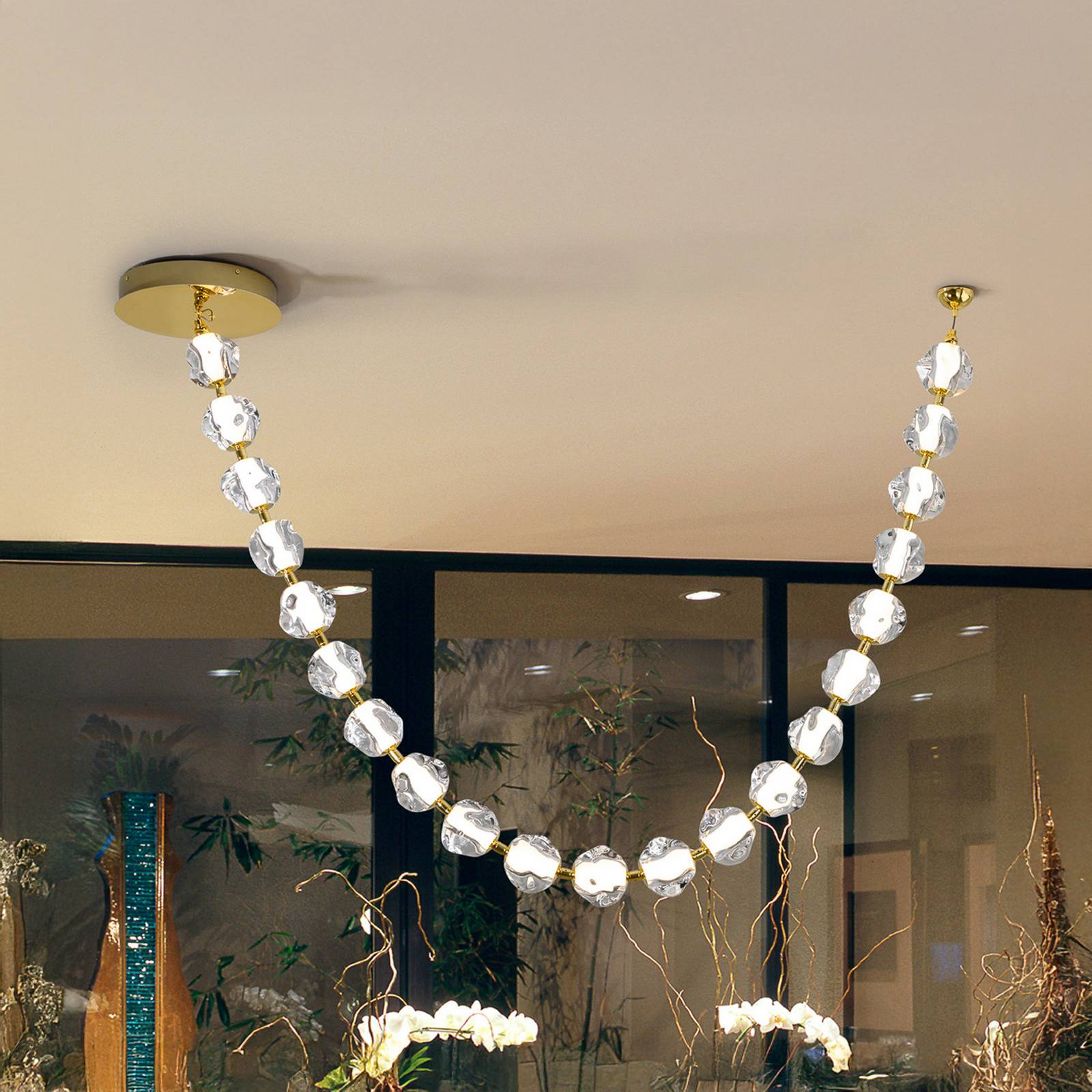 Lampa wisząca Zaria LED, 21-światło, złoty, przezroczysty, metal, akryl