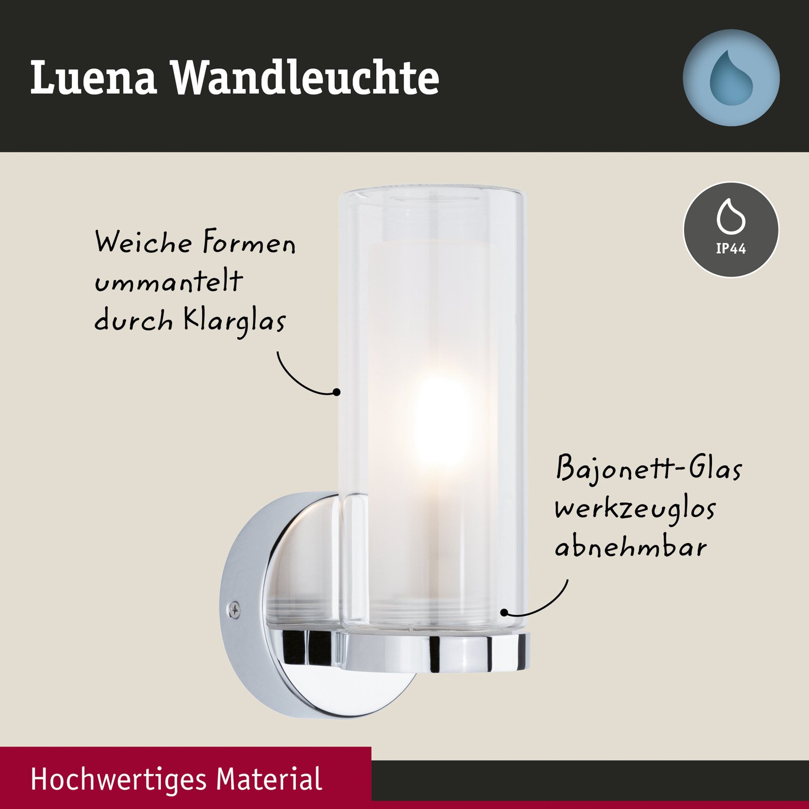 Luena LED Nástěnné Svítidlo IP44 Dim. Chrom/Clear - Paulmann