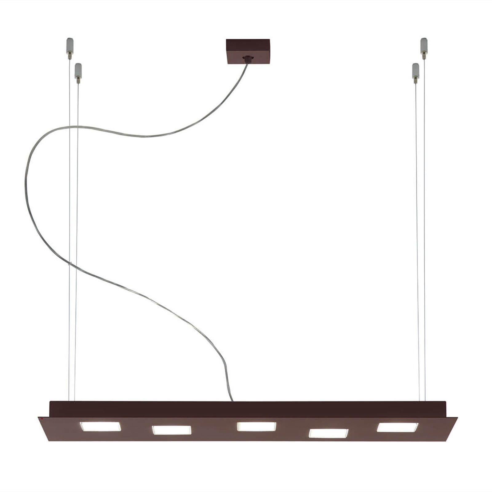 Elongated LED hanging lamp Quarter in brown