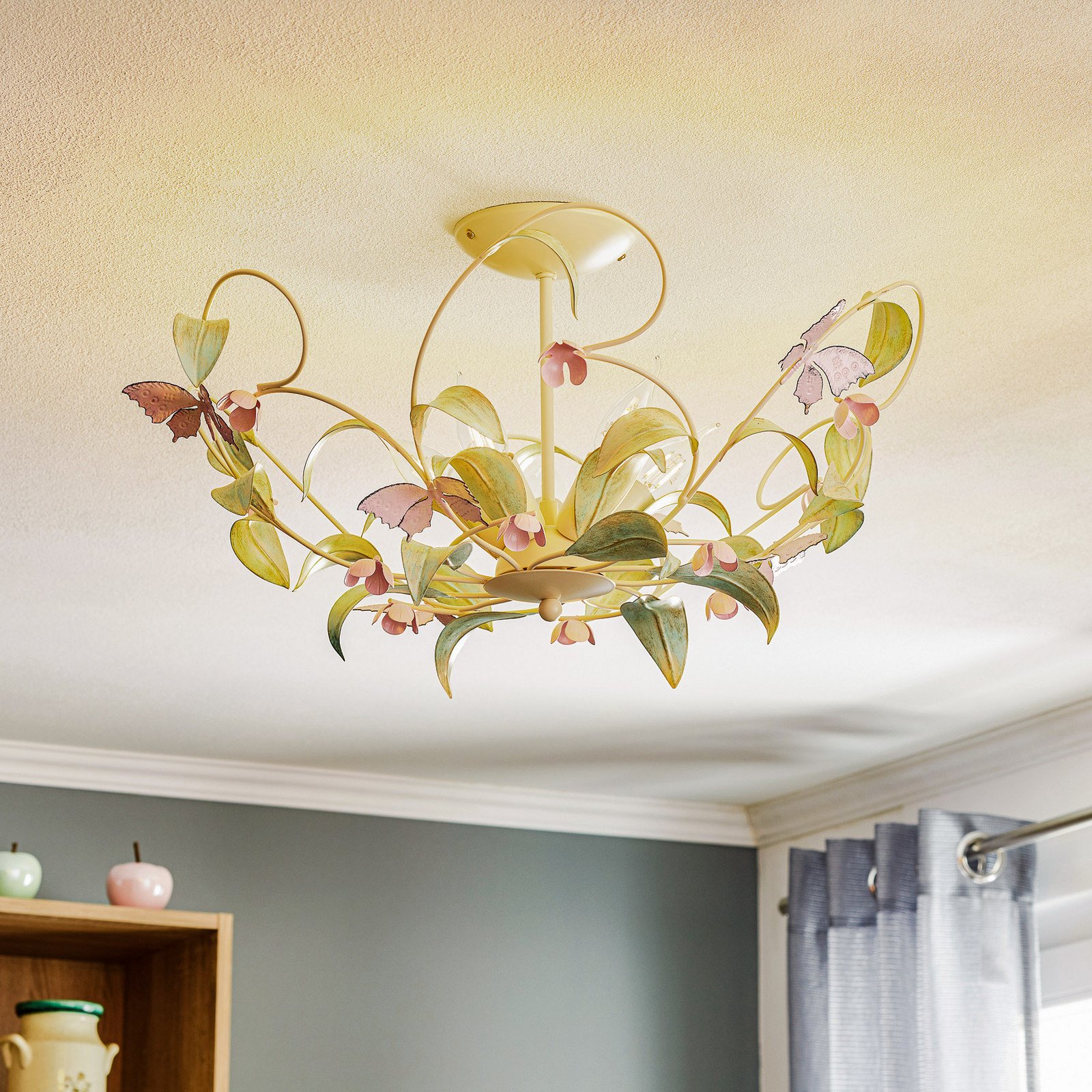 Luminex Plafonieră BUTTERFLY crem/verde/roz oțel inoxidabil 5 becuri - Camera de zi / sufragerie - Florentin - cremă verde rosé - Metal