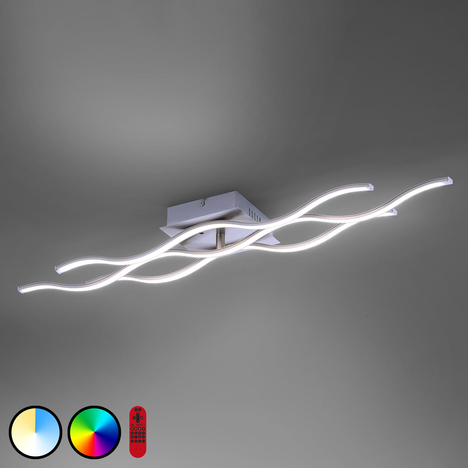 LED-taklampe LOLAsmart Wave RGBW 88x16cm stål