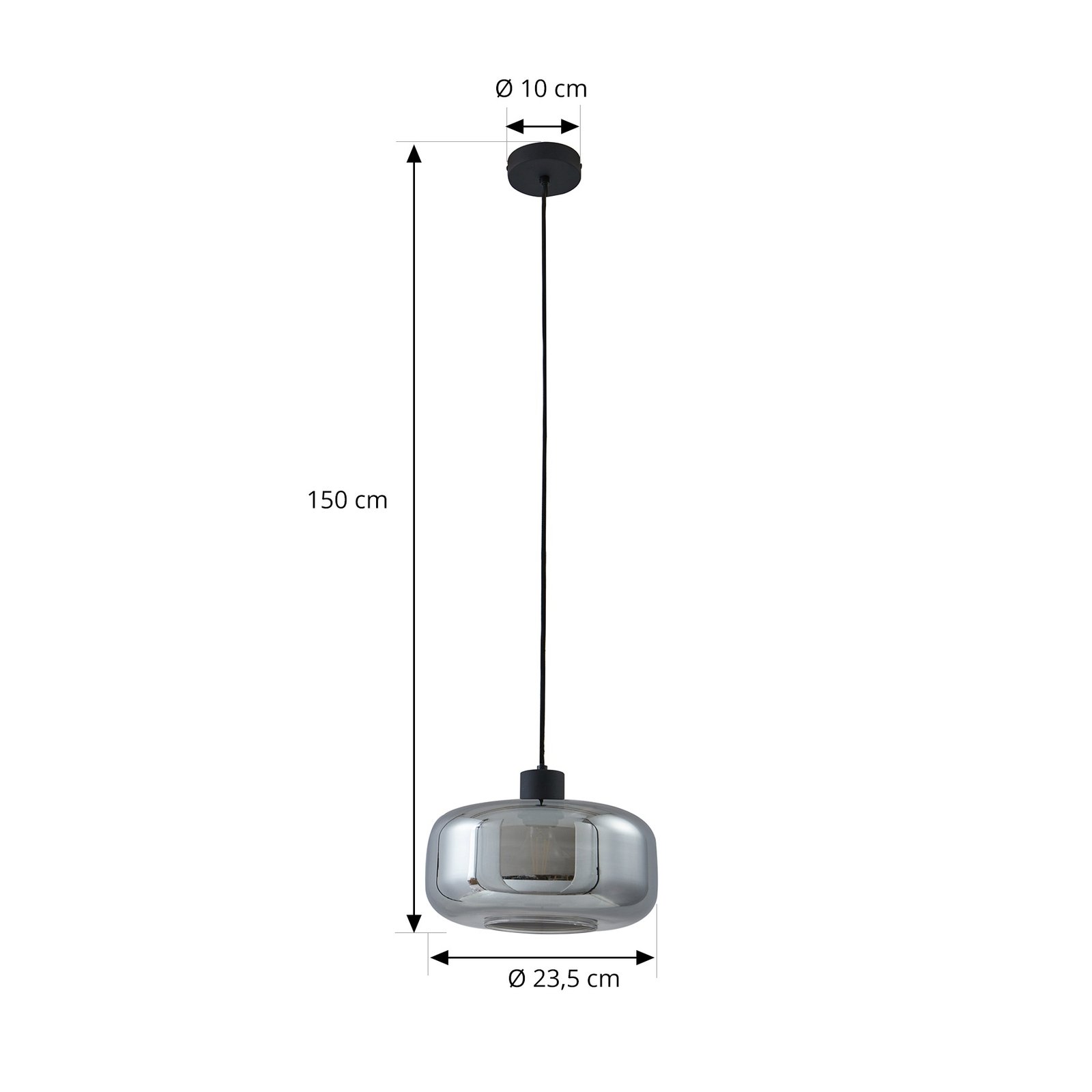 Suspension Lindby Hildur, à 1 lampe, Ø 28,5 cm, gris fumé, verre