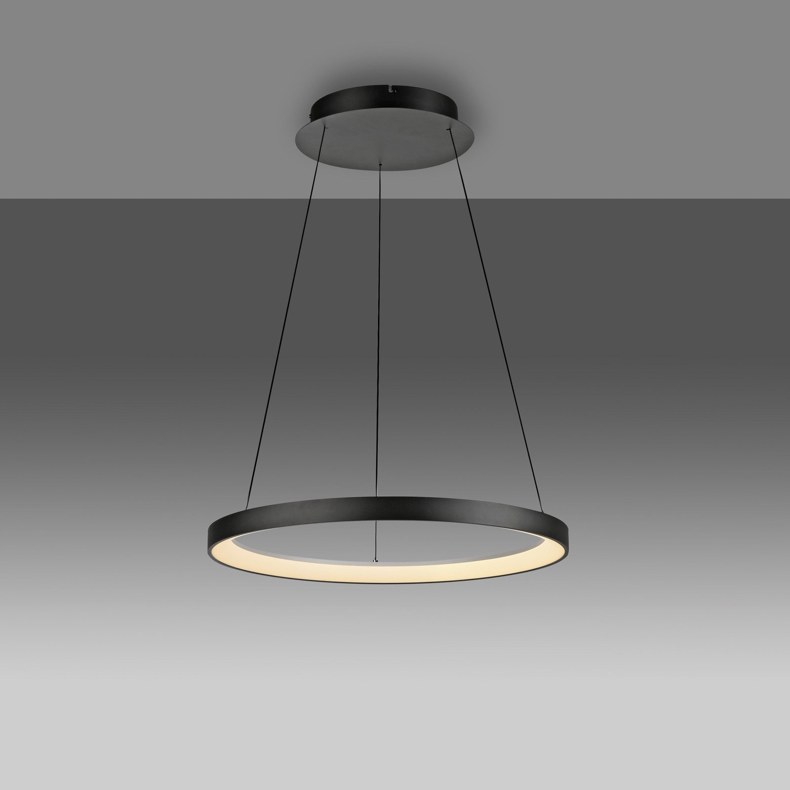 Paul Neuhaus Lampa wisząca LED Hoop, czarna, Ø 57 cm, ściemniana