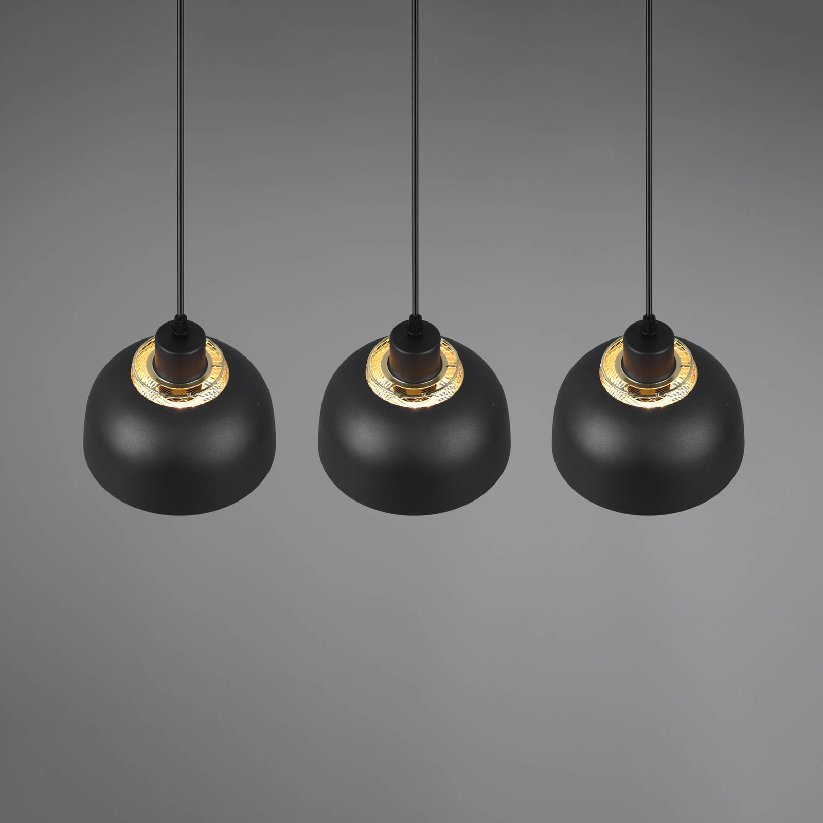 Punch pendant light, black/gold, three-bulb