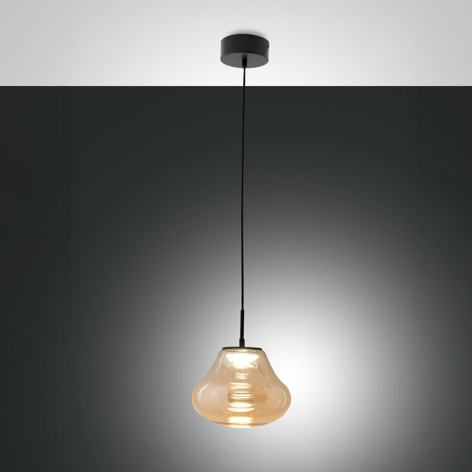 LED pendant light Deva, amber, glass, Ø 25 cm, CCT, dimmable