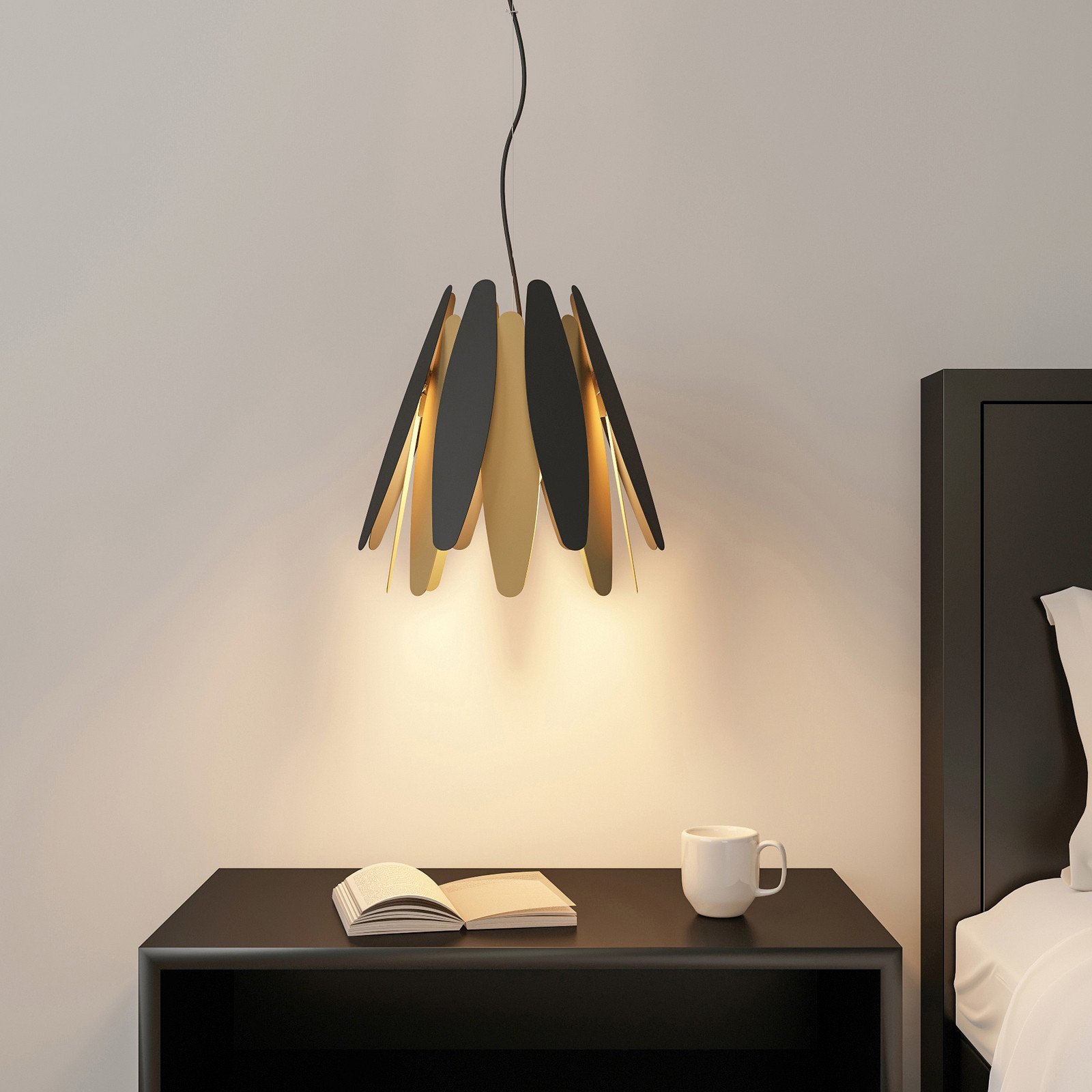 Lucande Lounit lampă suspendată negru-auriu 1 bec - Camera de zi / sufragerie - design - negru auriu - Metal