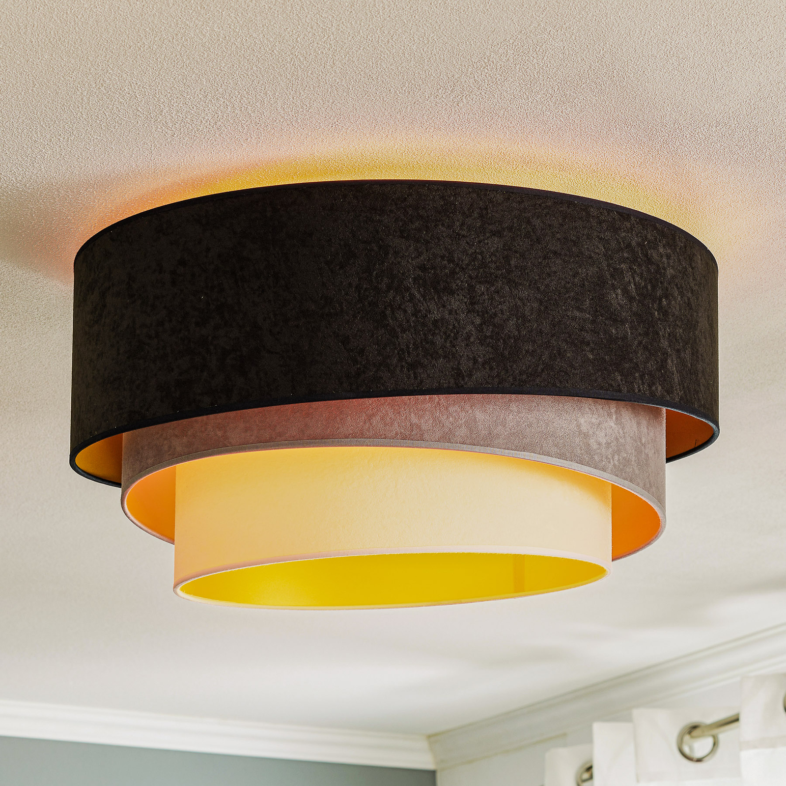 Plafón Devon, negro/gris/crudo/oro Ø60cm