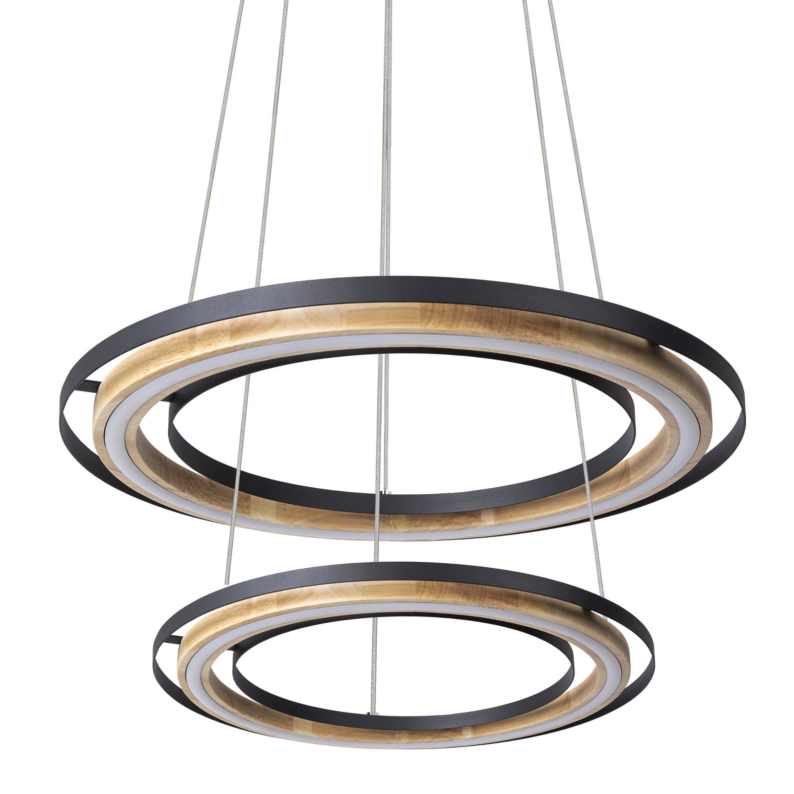 Suspension LED Rilas, noir/bois, Ø 57 cm, à intensité variable Suspension LED Rilas, noir/bois, Ø 57 cm, à intensité variable