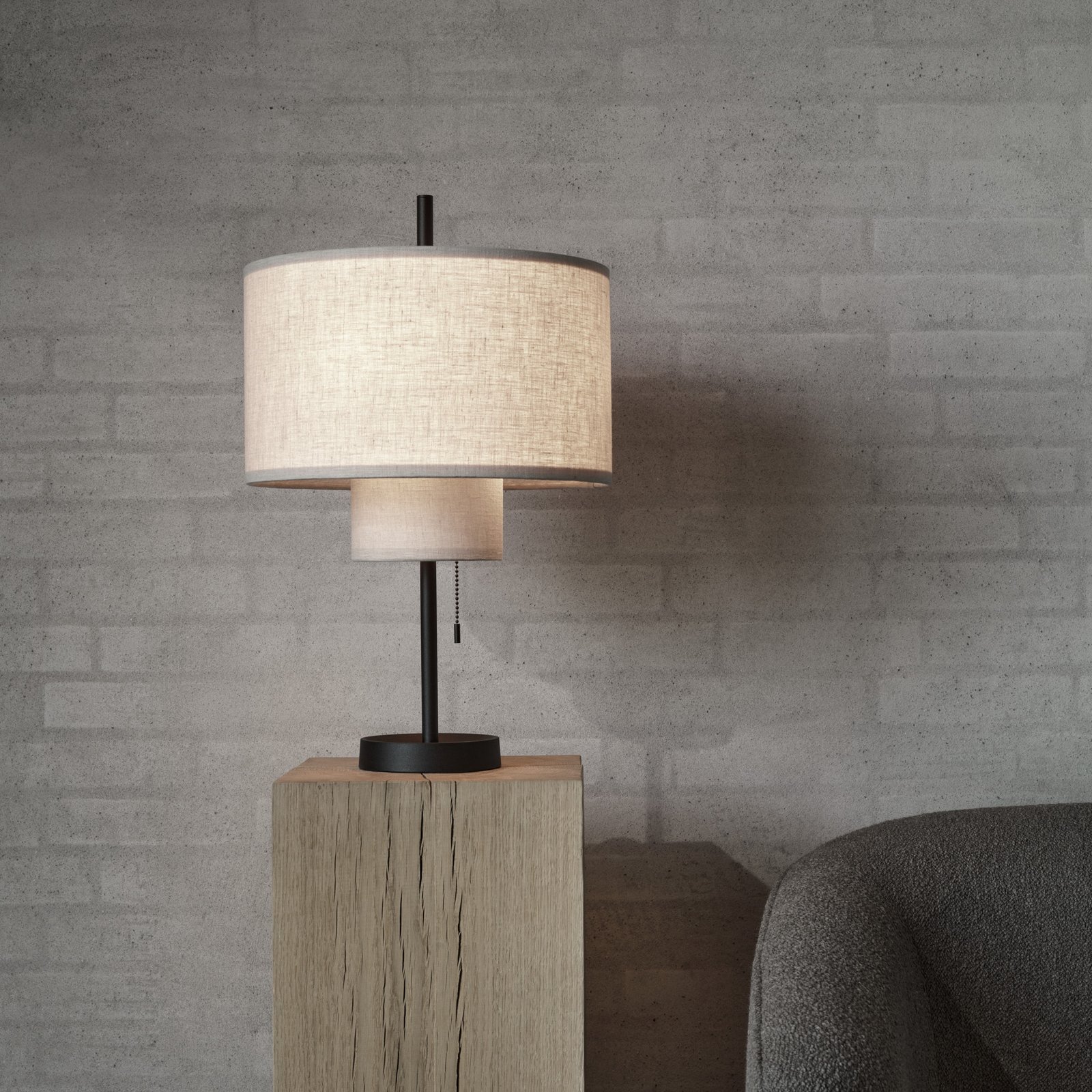 New Works Margin table lamp, beige, Ø 36 cm, textile