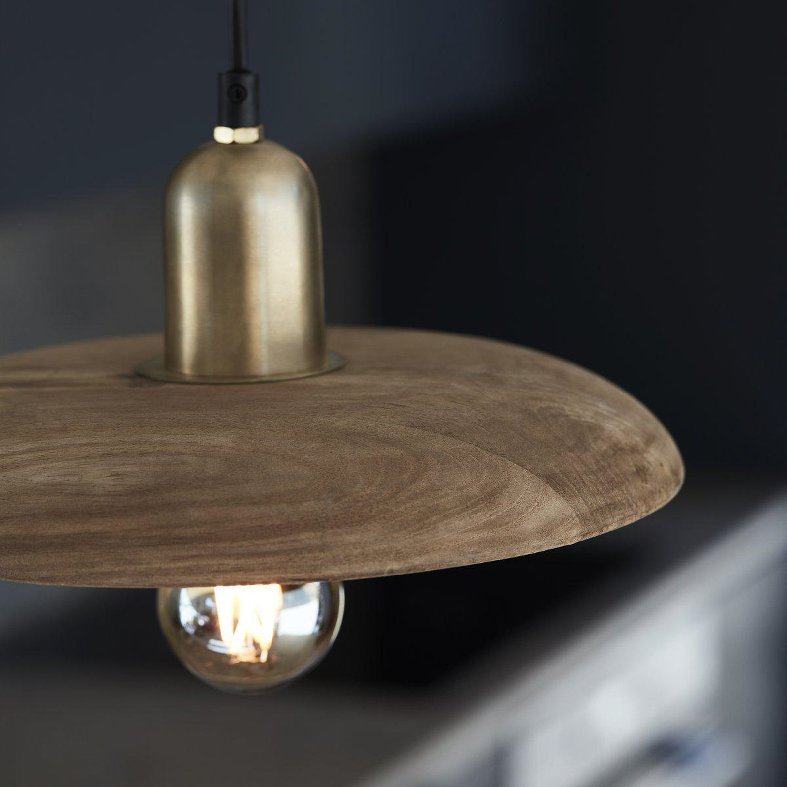 PR Home Bliss pendant light, wood, brown, Ø 28 cm, plug