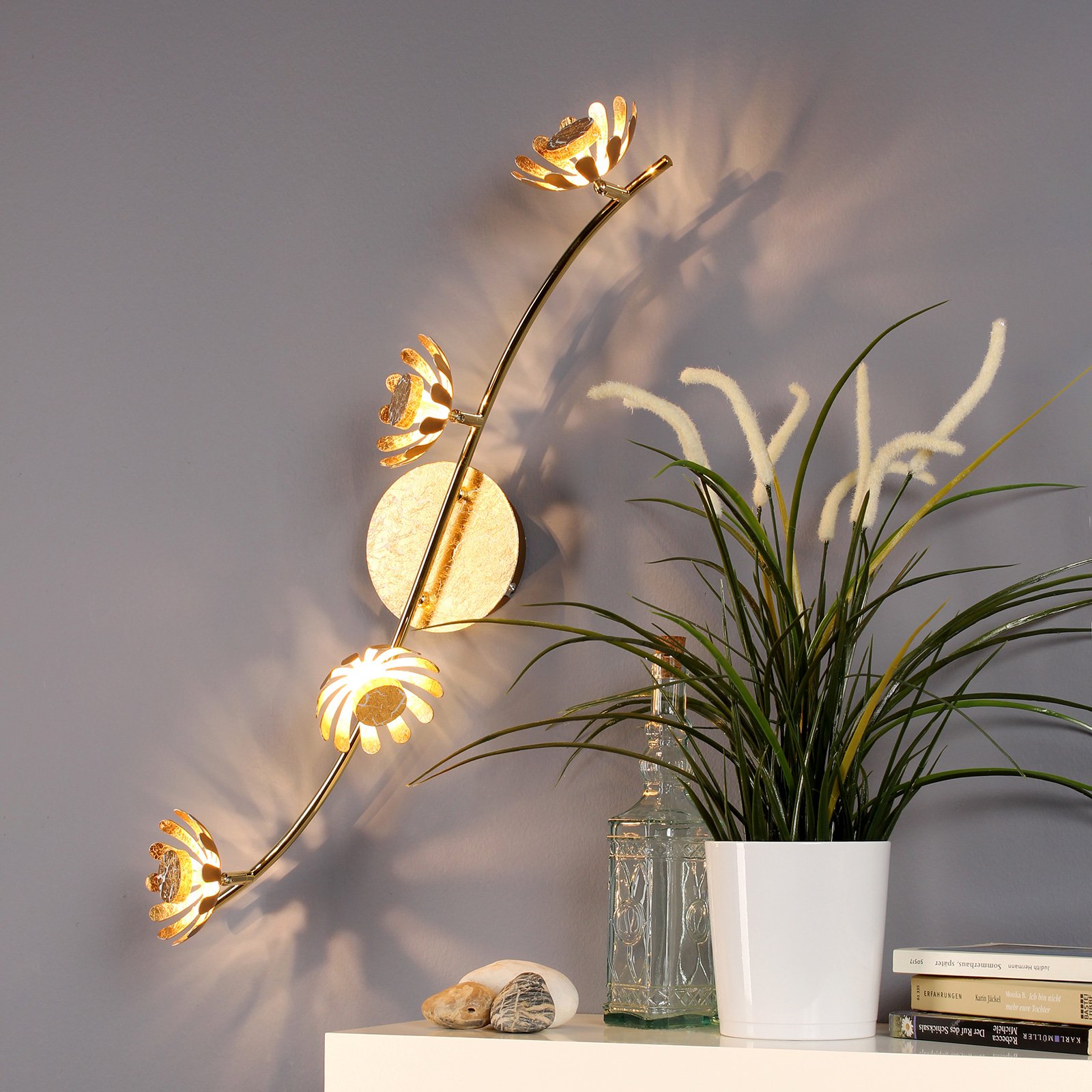 Nástenné LED svietidlo Bloom, 4-plameňové zlaté