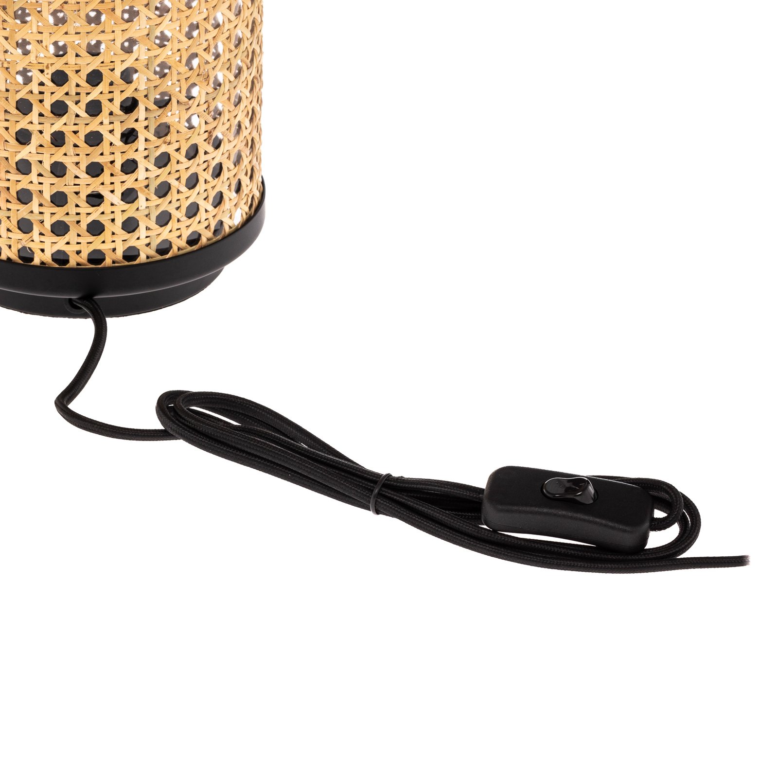 Настолна лампа Lindby Yaelle, висока 30 cm, ратан, черна, E27