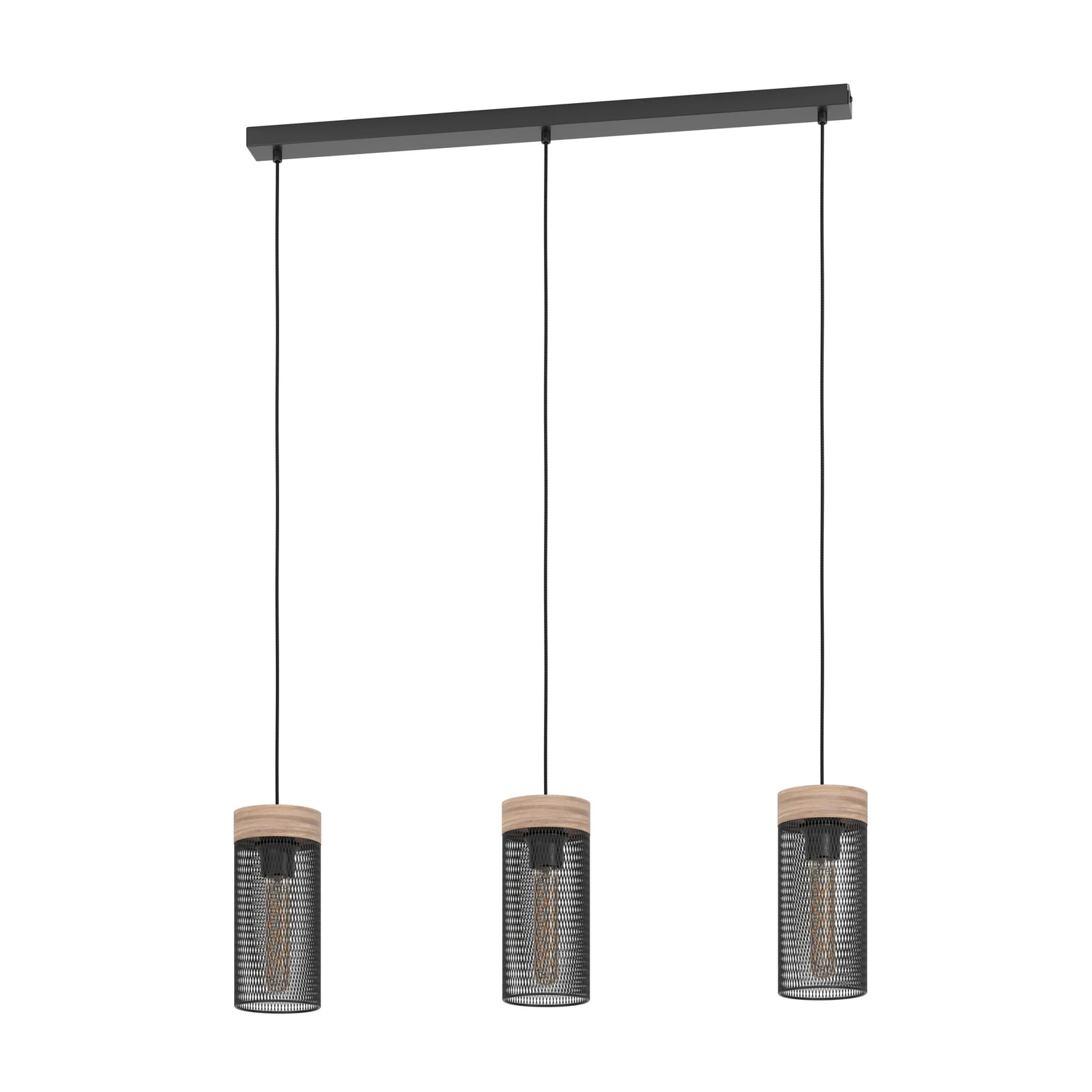 Lampada a sospensione Klinsdale, nero/marrone, a 3 luci.