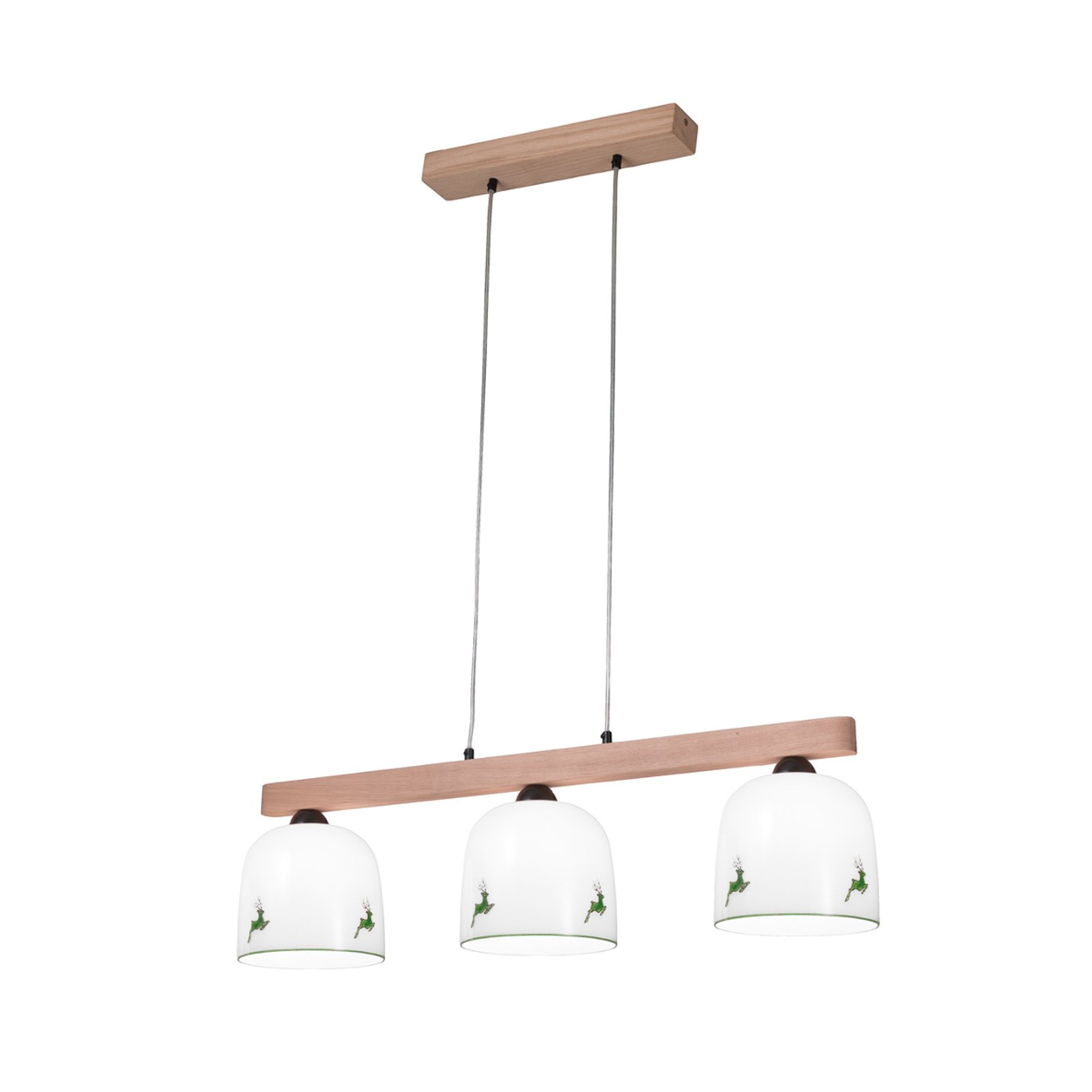 Lampada a sospensione Kolarz Chalet, cervo bianco/verde, lunghezza 88 cm