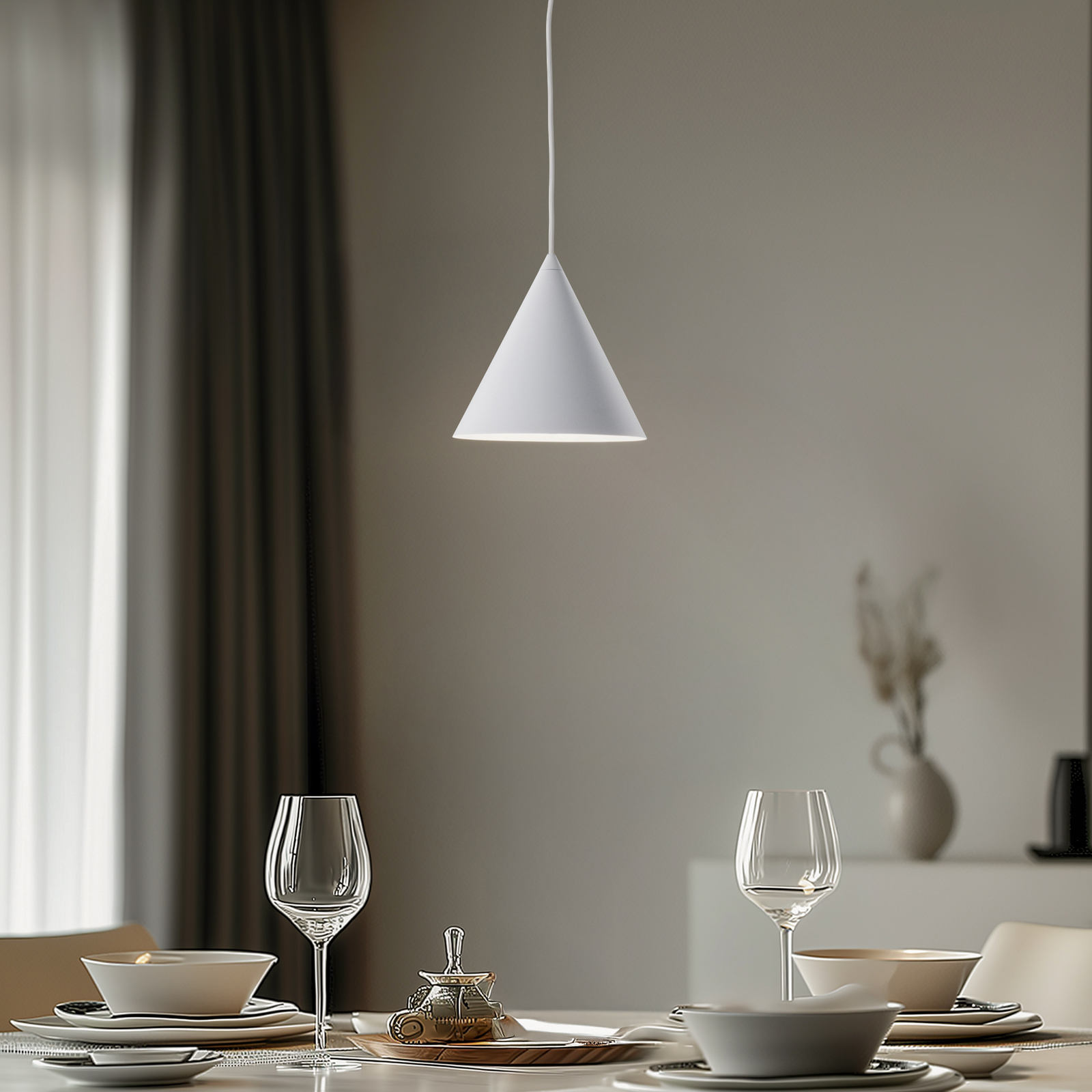 Cono pendant light, white, Ø 19 cm, steel, 1-bulb