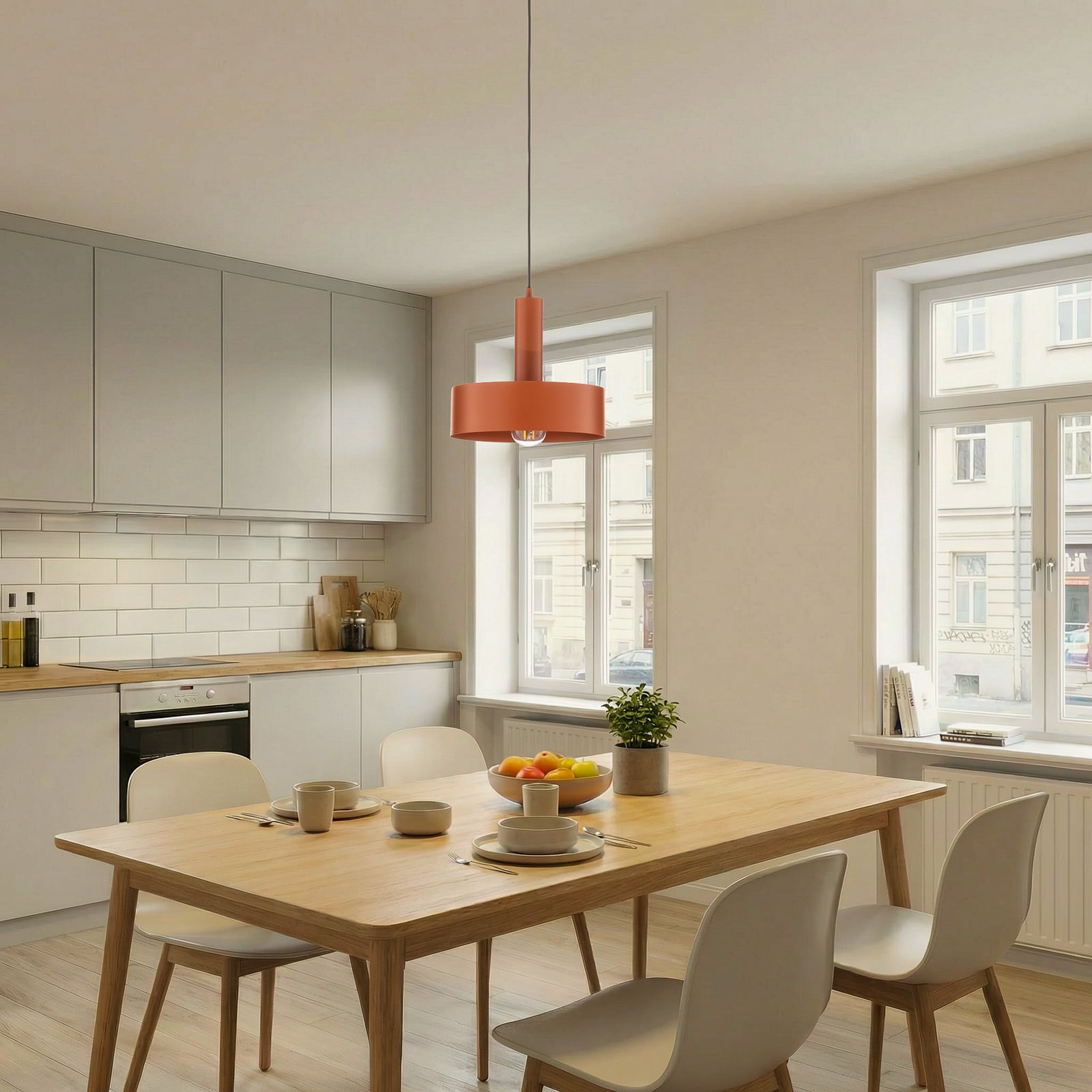 Lampă suspendată Vitrum rotundă, roșie, cilindrică, Ø 27 cm