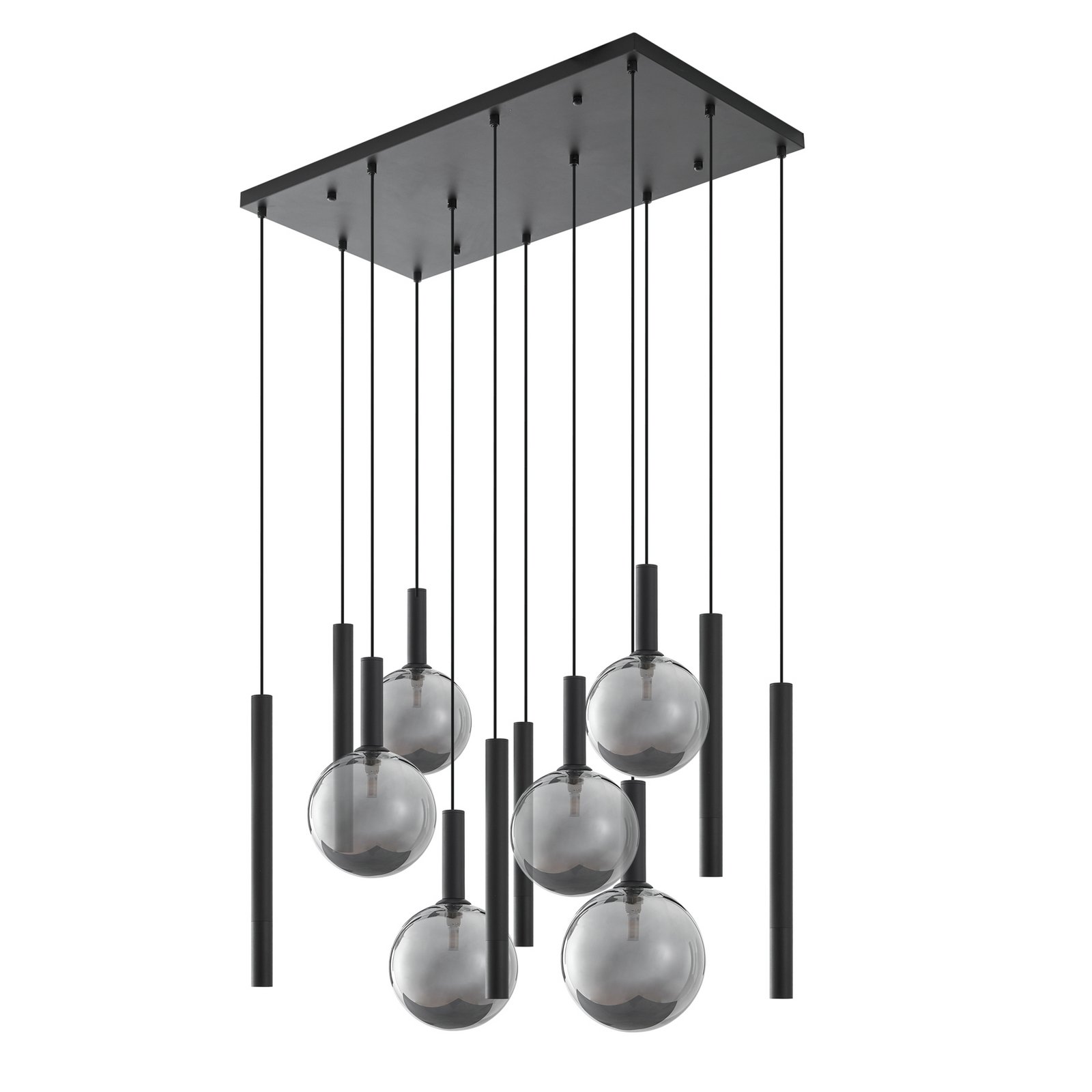 Lucande Lampada a sospensione Lumavia, a 12 luci, vetro, nero/trasparente, G9