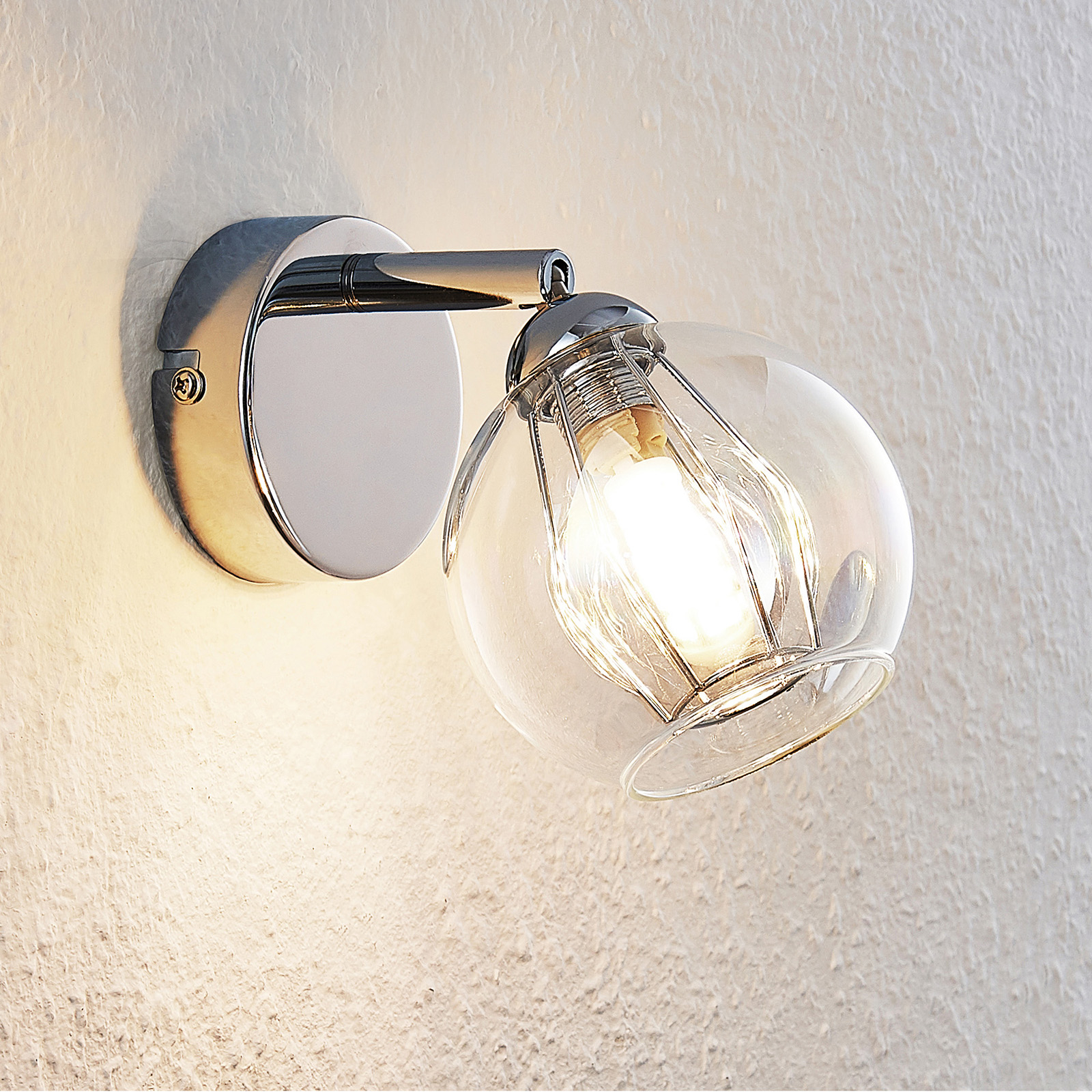 Lindby Pranas LED wall spotlight with lampshade, for Living / Dining Room, metal, glass, G9, 3.5 W, energy efficiency: A++, W: 10 cm