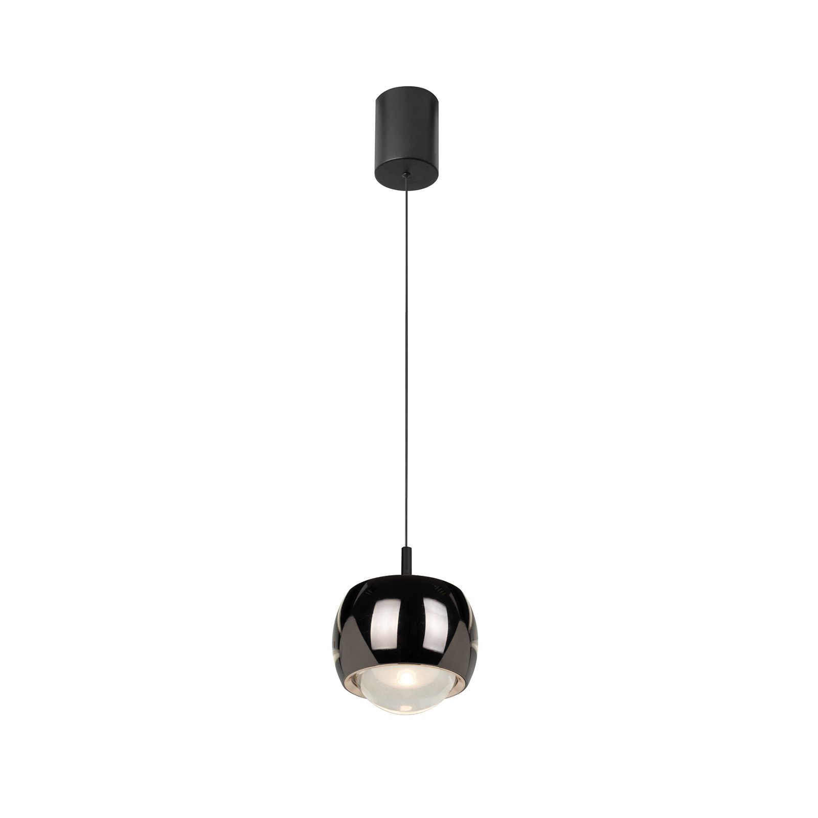 LED κρεμαστό φωτιστικό Roller, μαύρο-χρώμιο ρυθμιζόμενος γυάλινος φακός