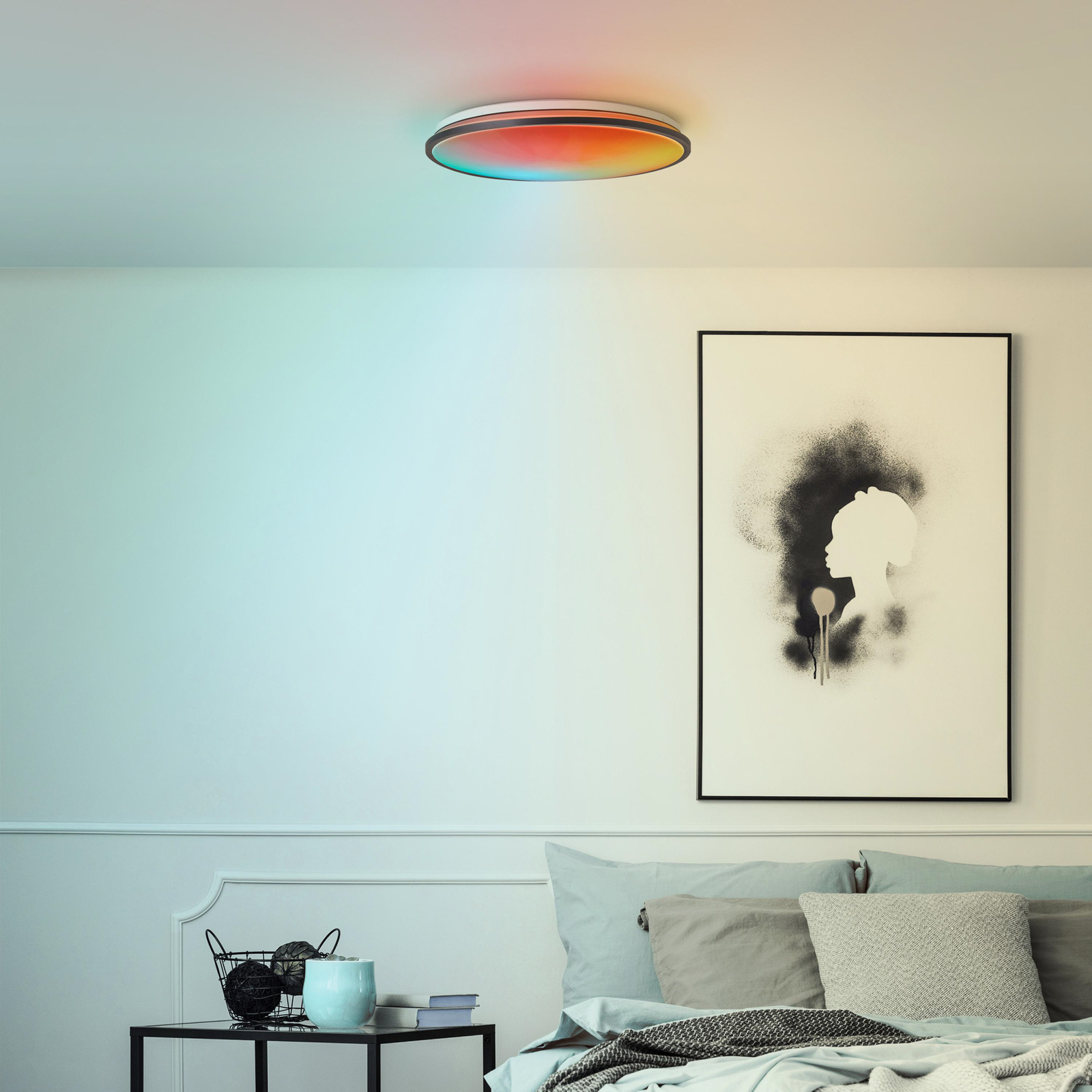 LED ceiling lamp Heida, Ø 49 cm, black, CCT, RGB, metal