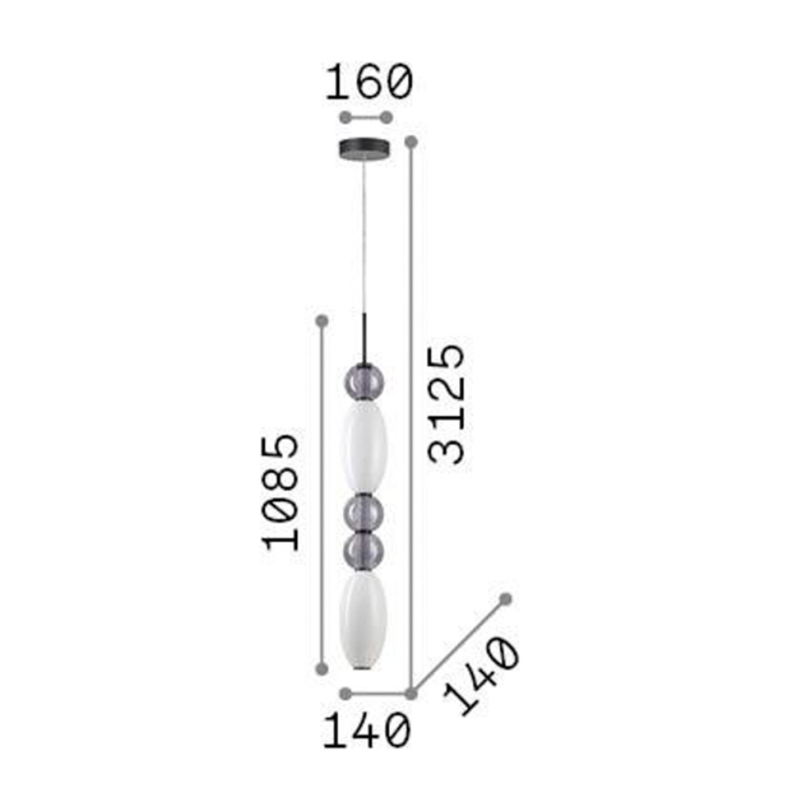Ideal Lux LED висящо осветително тяло Lumiere-3, опал/сиво стъкло