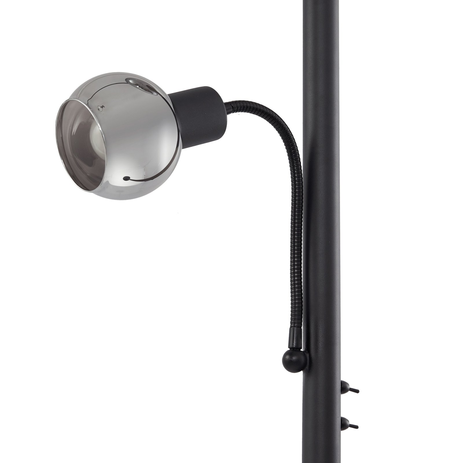 Lindby vloerlamp Nehemia, zwart, glas, leeslampje, 185 cm