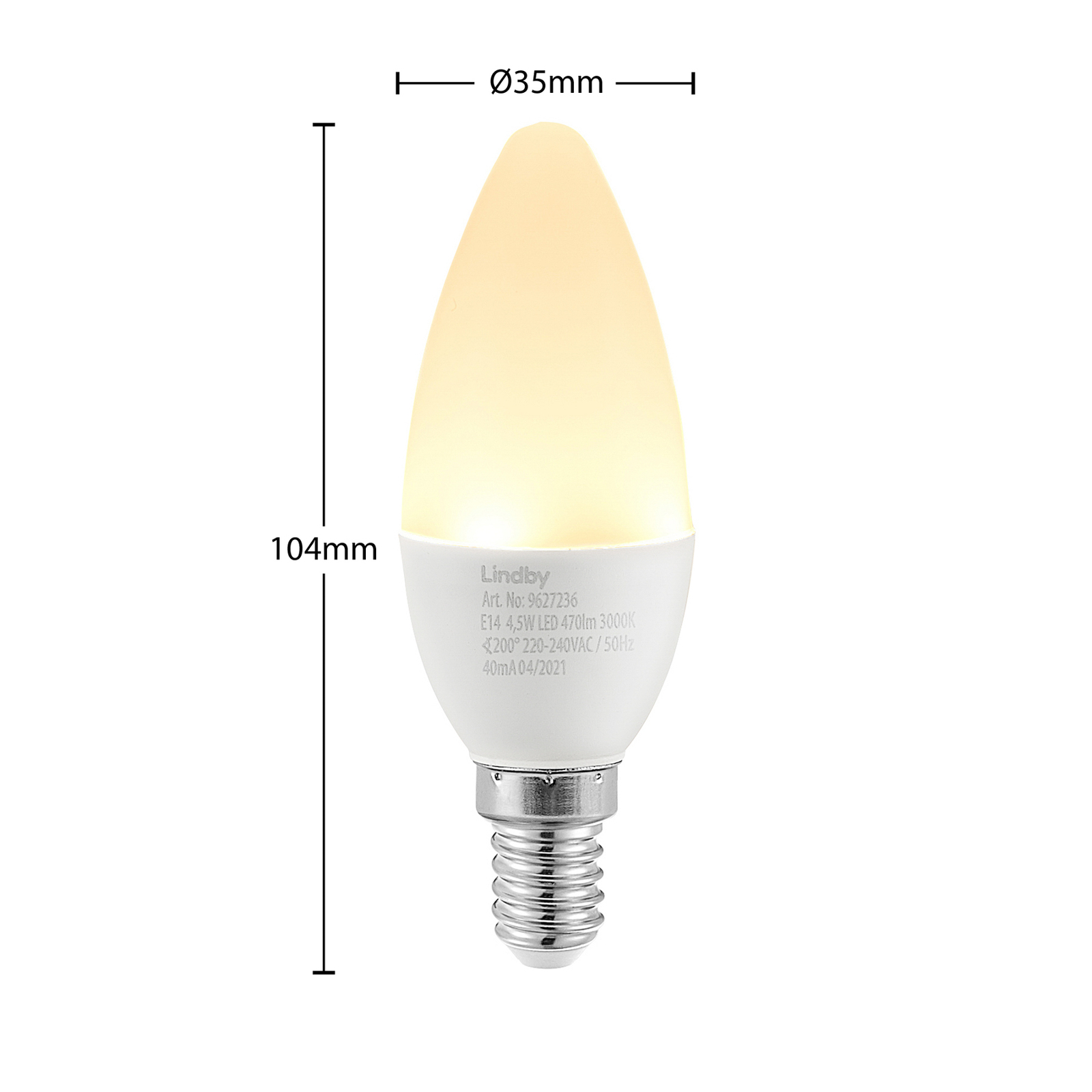 Lindby LED-lampa E14 C35 4,5W 3 000 K opal 3-pack